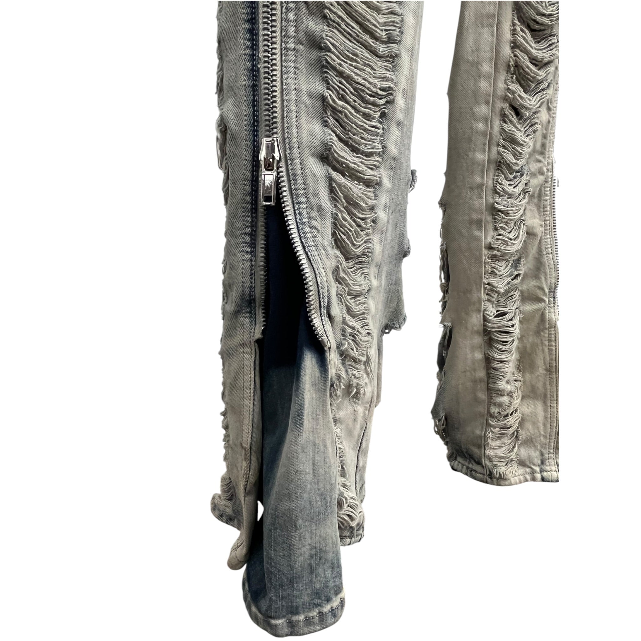 Rick Owens/Pants/32/Cotton/BLU/MINERAL WASH SHREDDED BOLAN view 4
