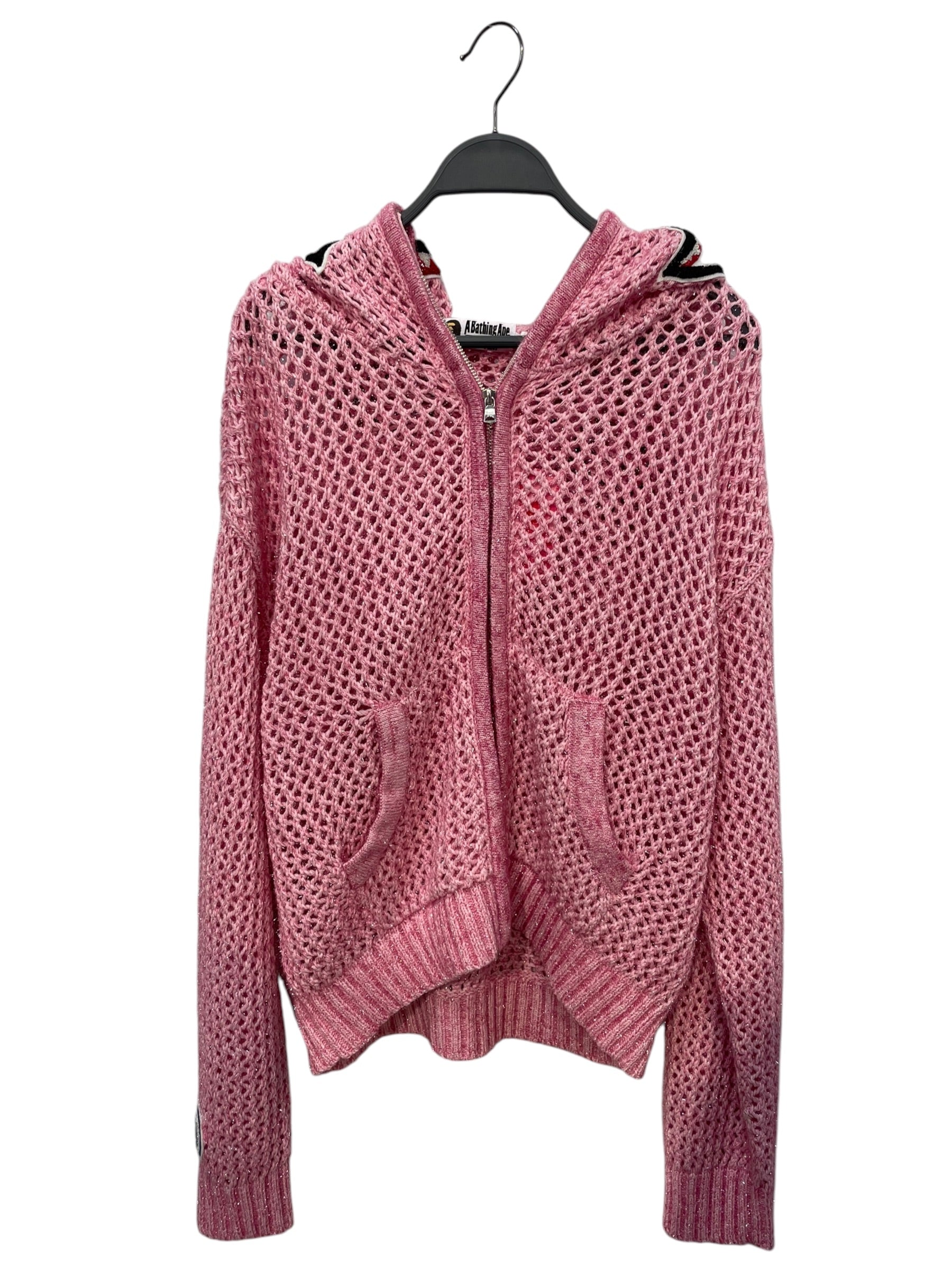 A BATHING APE/Zip Up Hoodie/M/Cotton/PNK/full zip crochet view 1