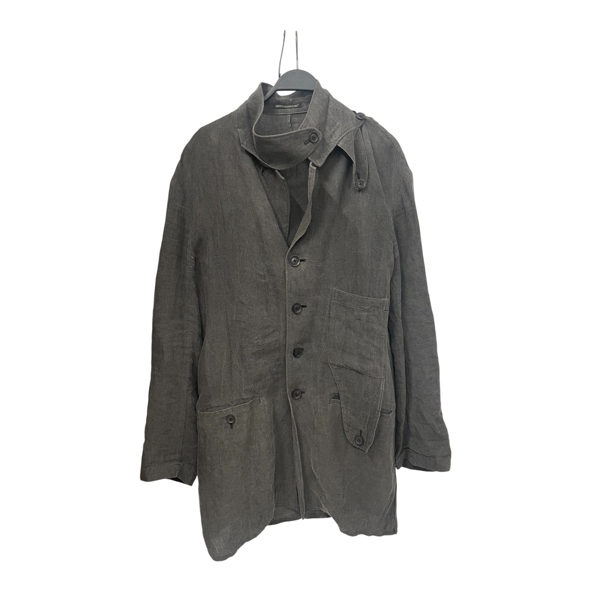 yohji yamamoto POUR HOMME/Jacket/3/Linen/GRY/RUNWAY BACK BUTTON LONG JKT view 1