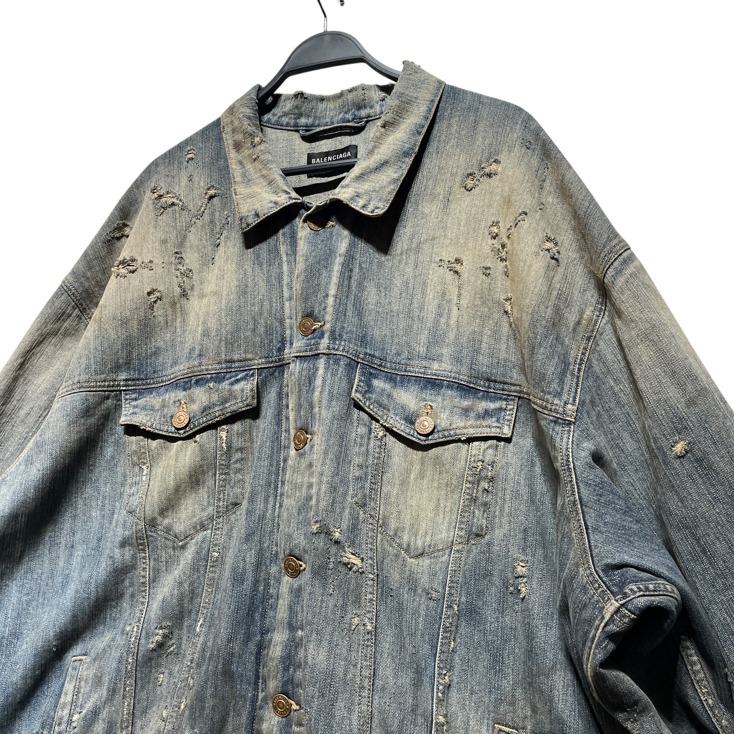 BALENCIAGA/Denim Jkt/4/Denim/NVY/Distressed Rhinestone Logo Jkt view 3
