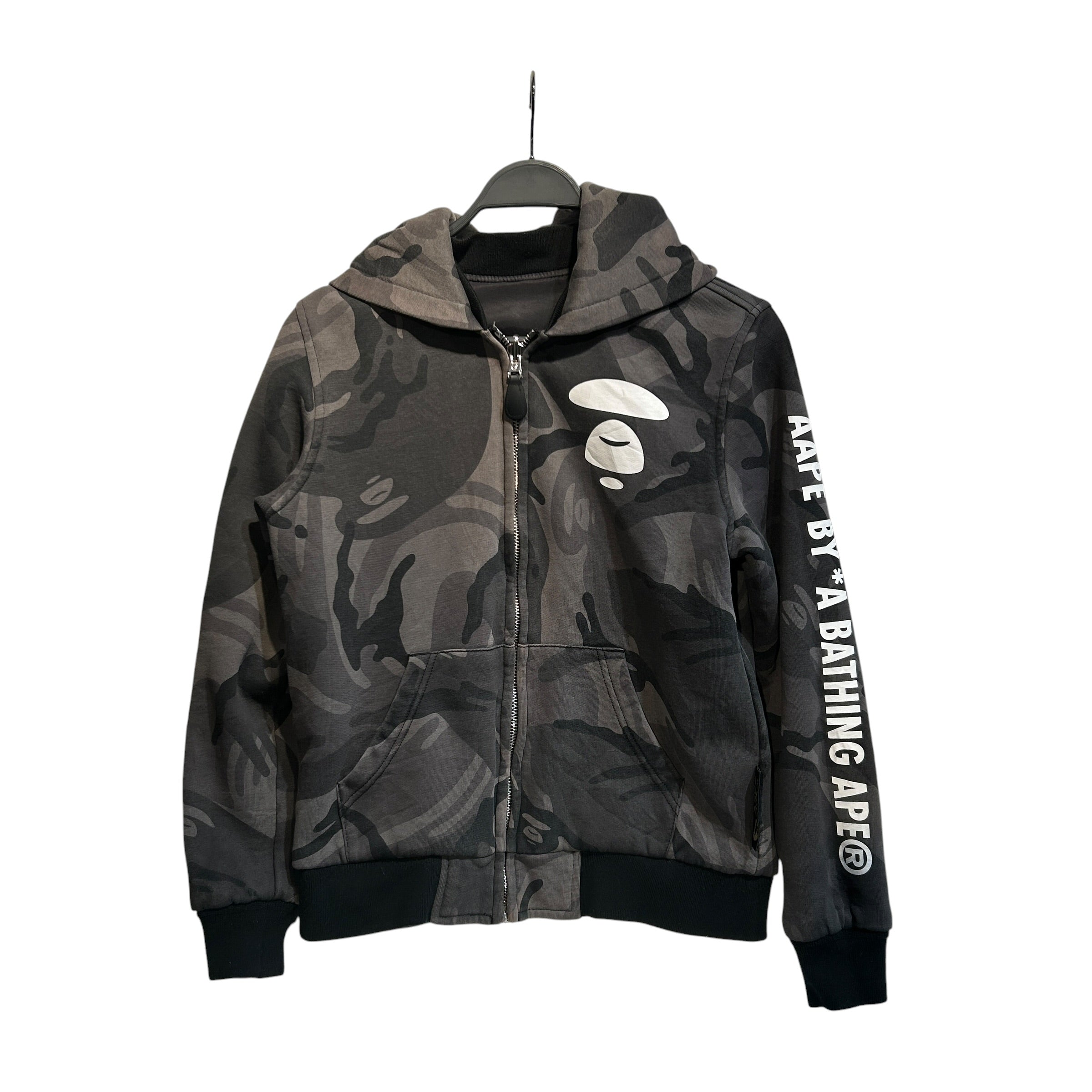 AAPE BY A BATHING APE/Baseball Jkt/S/Nylon/BLK/Graphic/reversible camo jacket view 1
