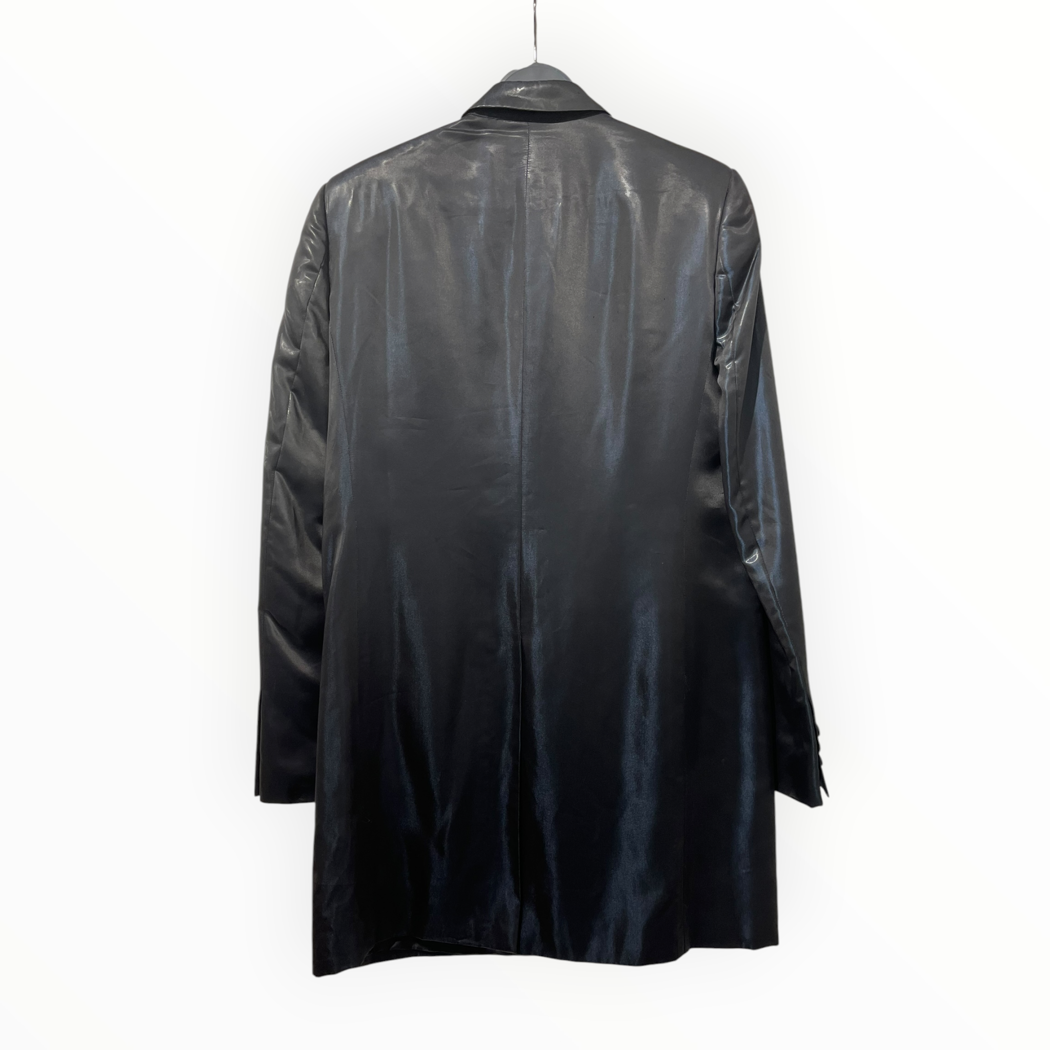 BALENCIAGA/Jacket/50/Polyester/BLK/Single Breasted/2BUTTONS LONG SUITJACKET SHINY view 2