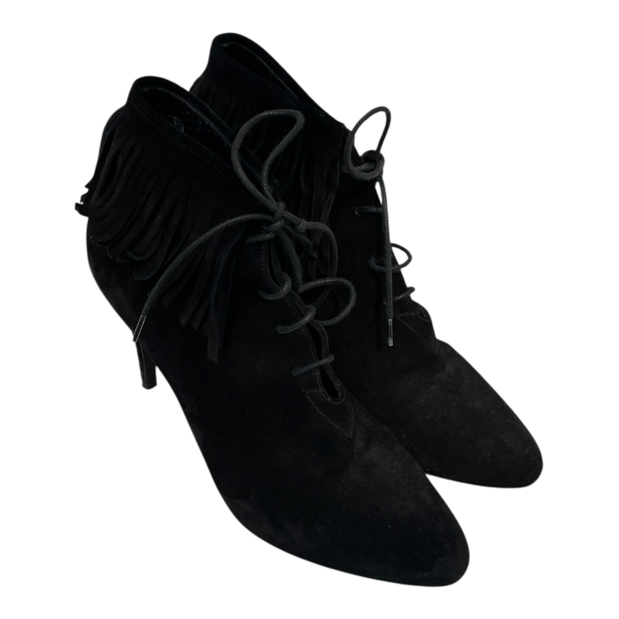 SAINT LAURENT/Heels/EU 38.5/Suede/BLK/FRINGE LACE UP HEEL view 1