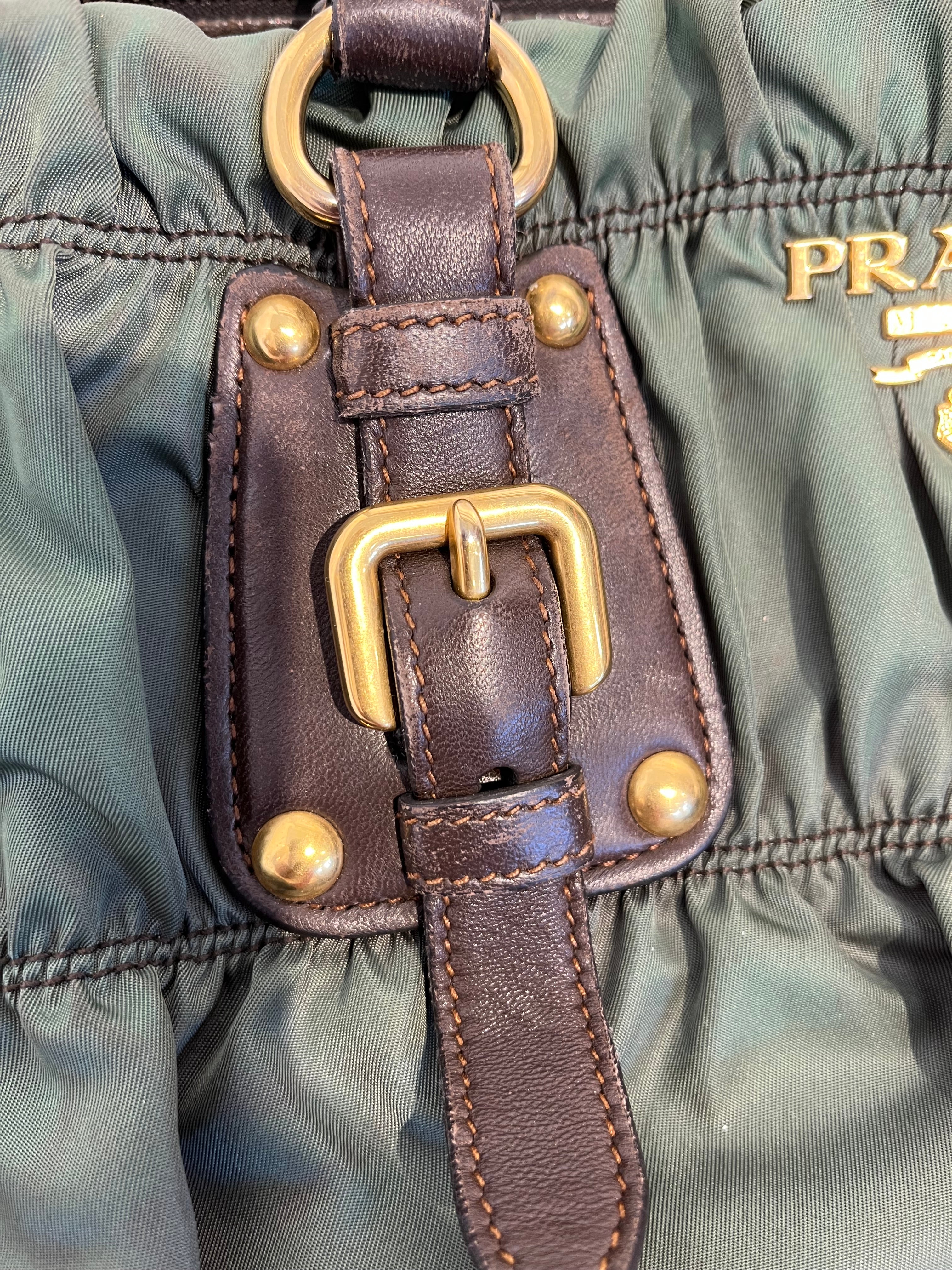 PRADA/Bag/Nylon/GRN/ruched satchel view 7