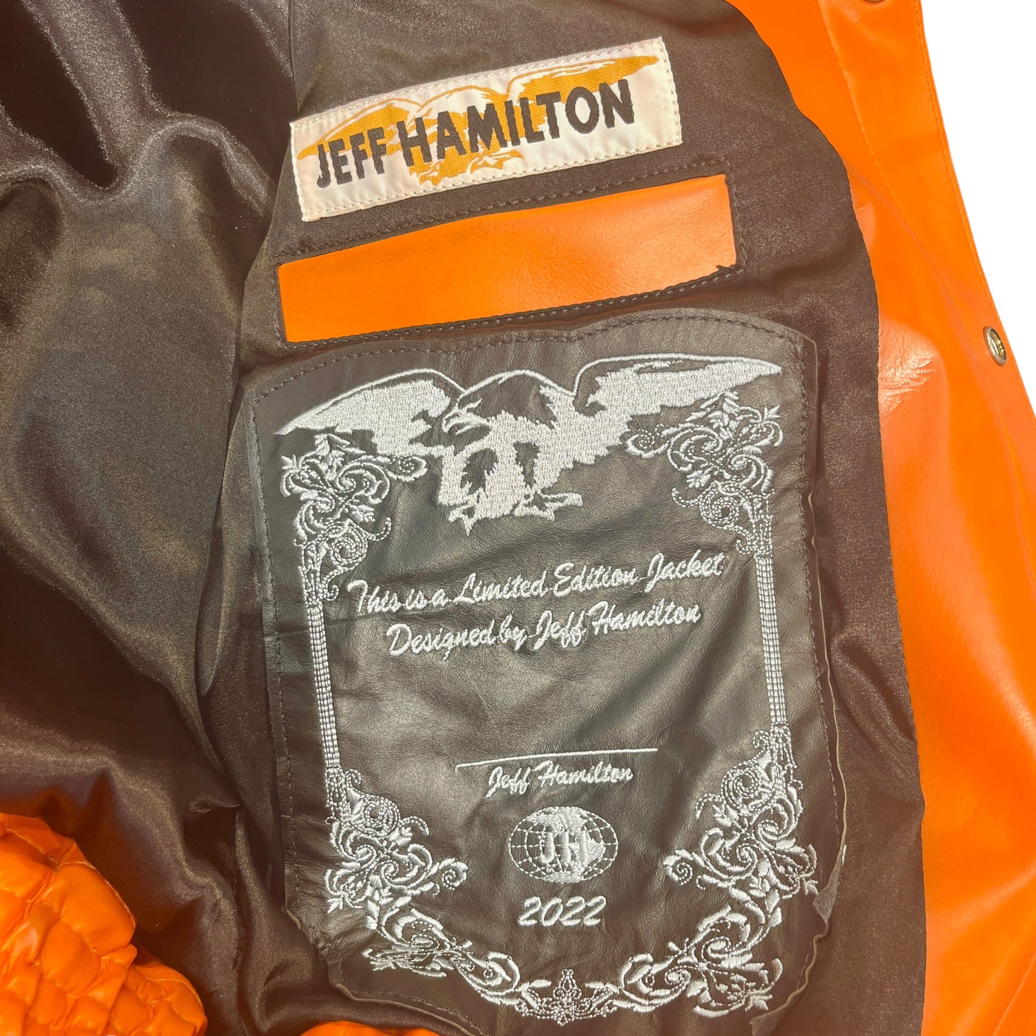 JEFF HAMILTON/Leather Jkt/M/Leather/ORN/Single Breasted/All Over Print/COLLAGE X NBA view 4