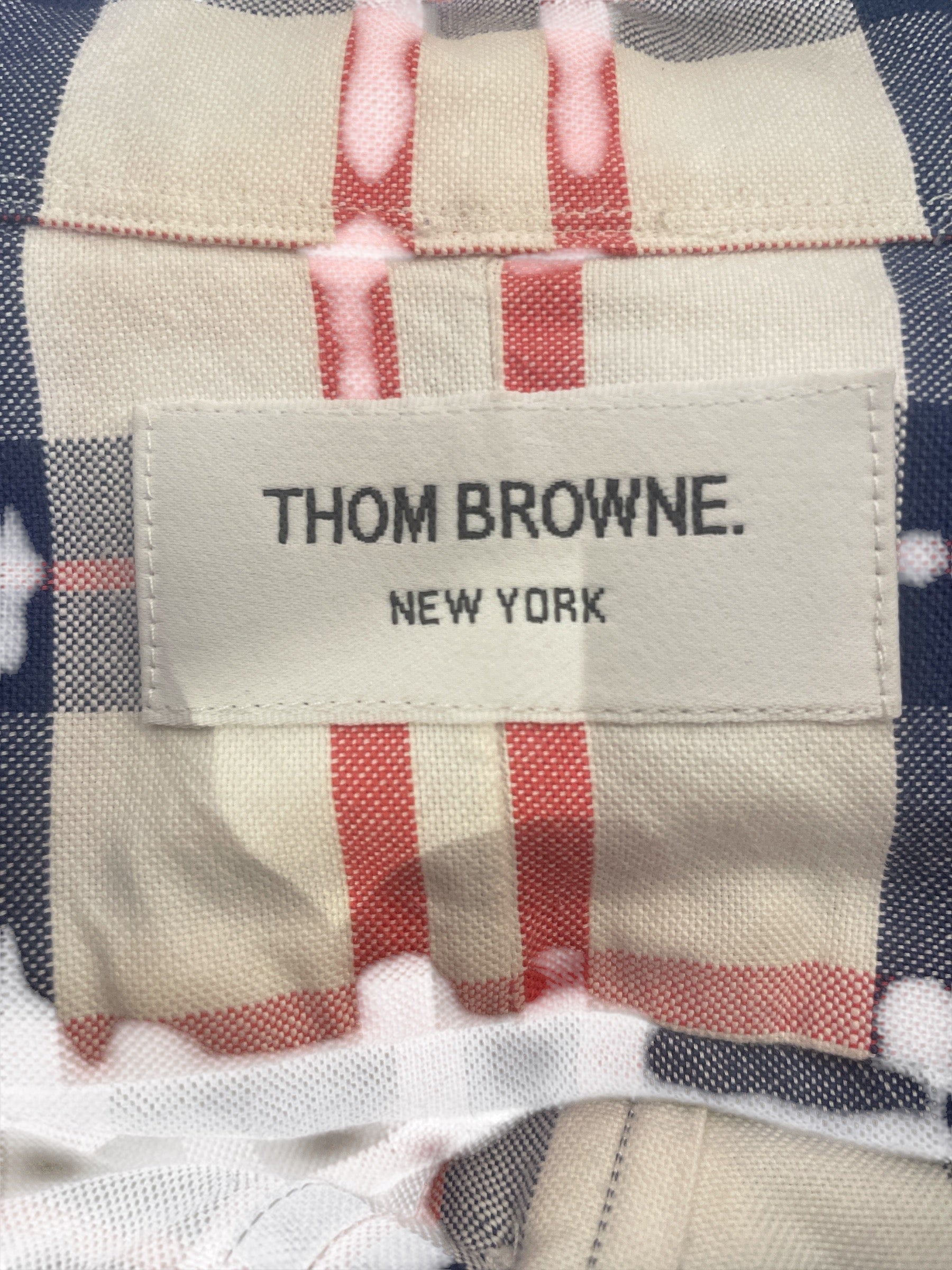 THOM BROWNE. NEW YORK/LS Shirt/5/Cotton/WHT/Plaid/WHT/NVY/RED PLAID L/S view 3