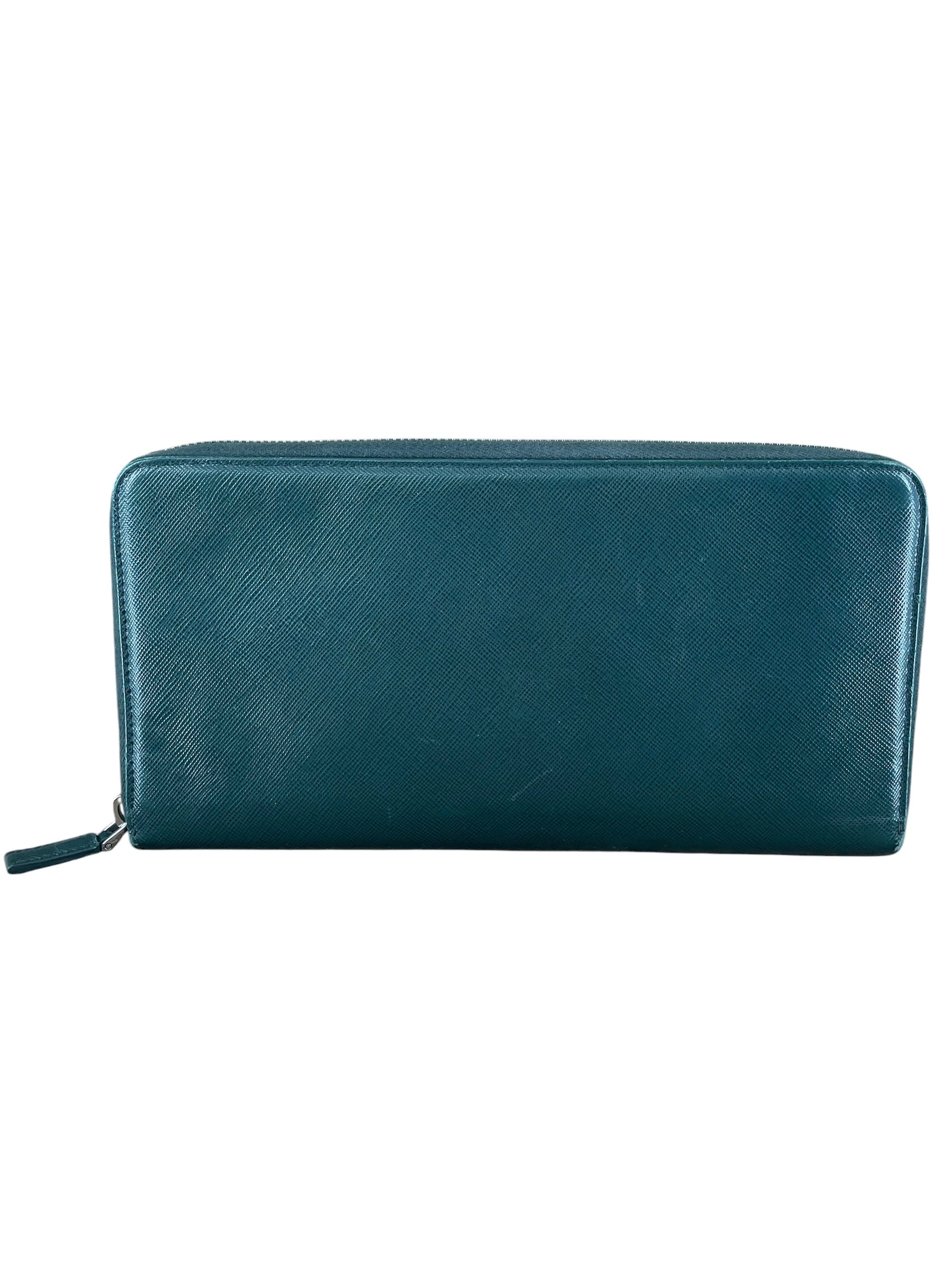 PRADA/Long Wallet/Leather/GRN/GRN WALLET BLU INSIDE view 2