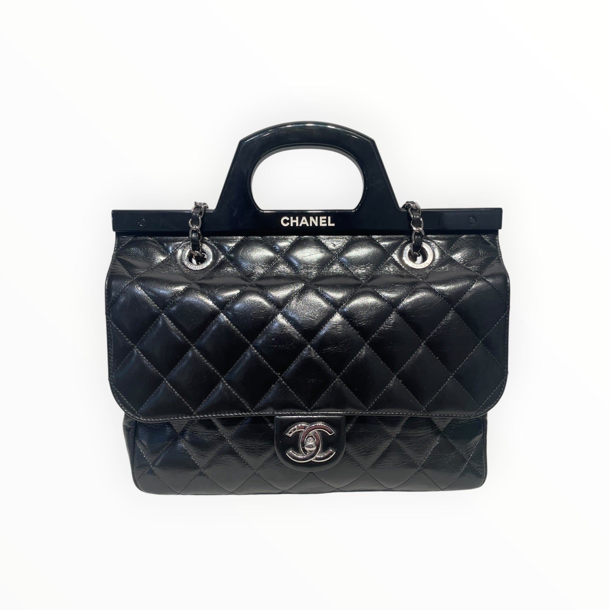 CHANEL/Tote Bag/Leather/BLK/cc delivery tote view 3