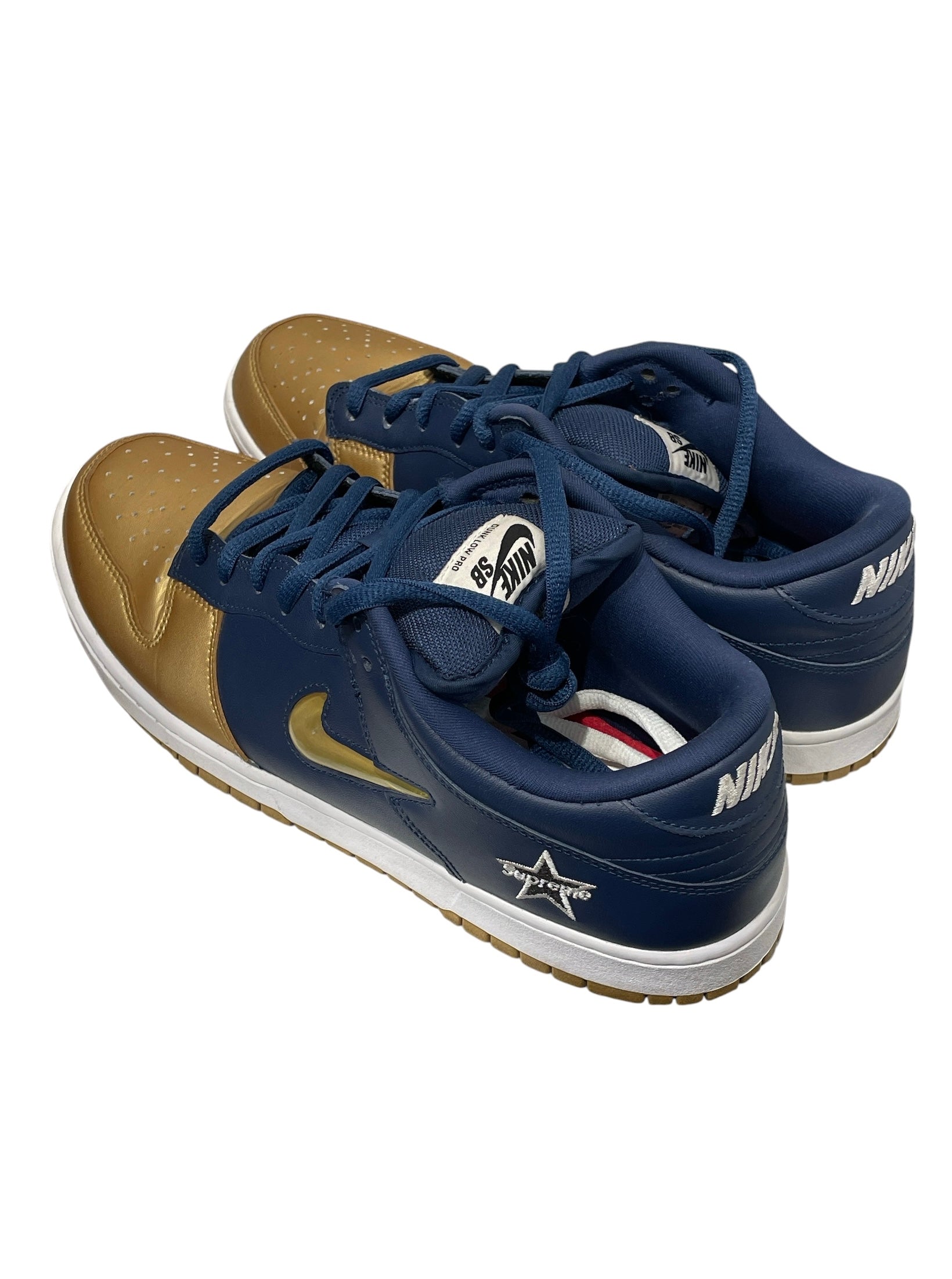 NIKE/Supreme/Low-Sneakers/US 11.5/Leather/MLT/NVY GLD JEWEL SWOOSH DUNKS view 2