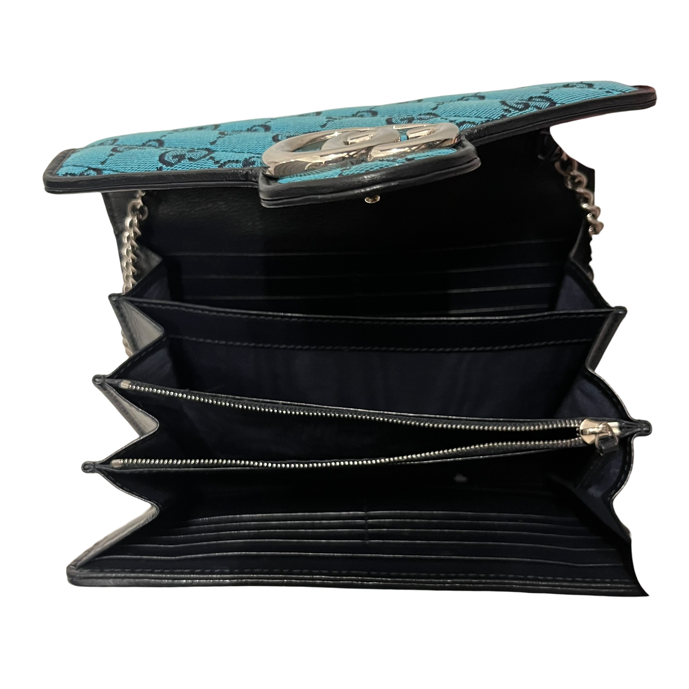 GUCCI/Cross Body Bag/Monogram/Cotton/BLU/gg marmont denim chain view 4