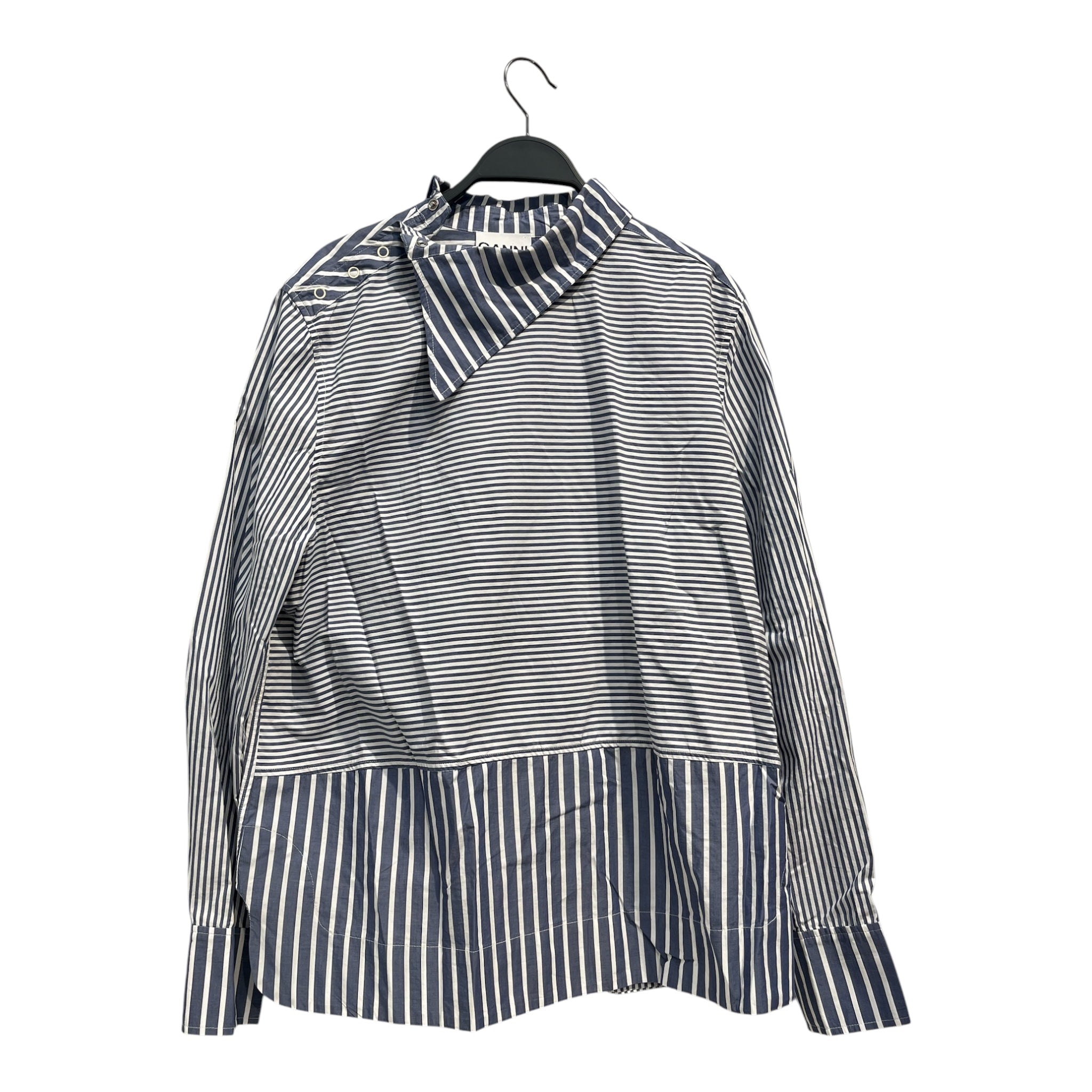 GANNI/LS Blouse/42/Stripe/Cotton/BLU/snapcollar vertical/horizontal view 1