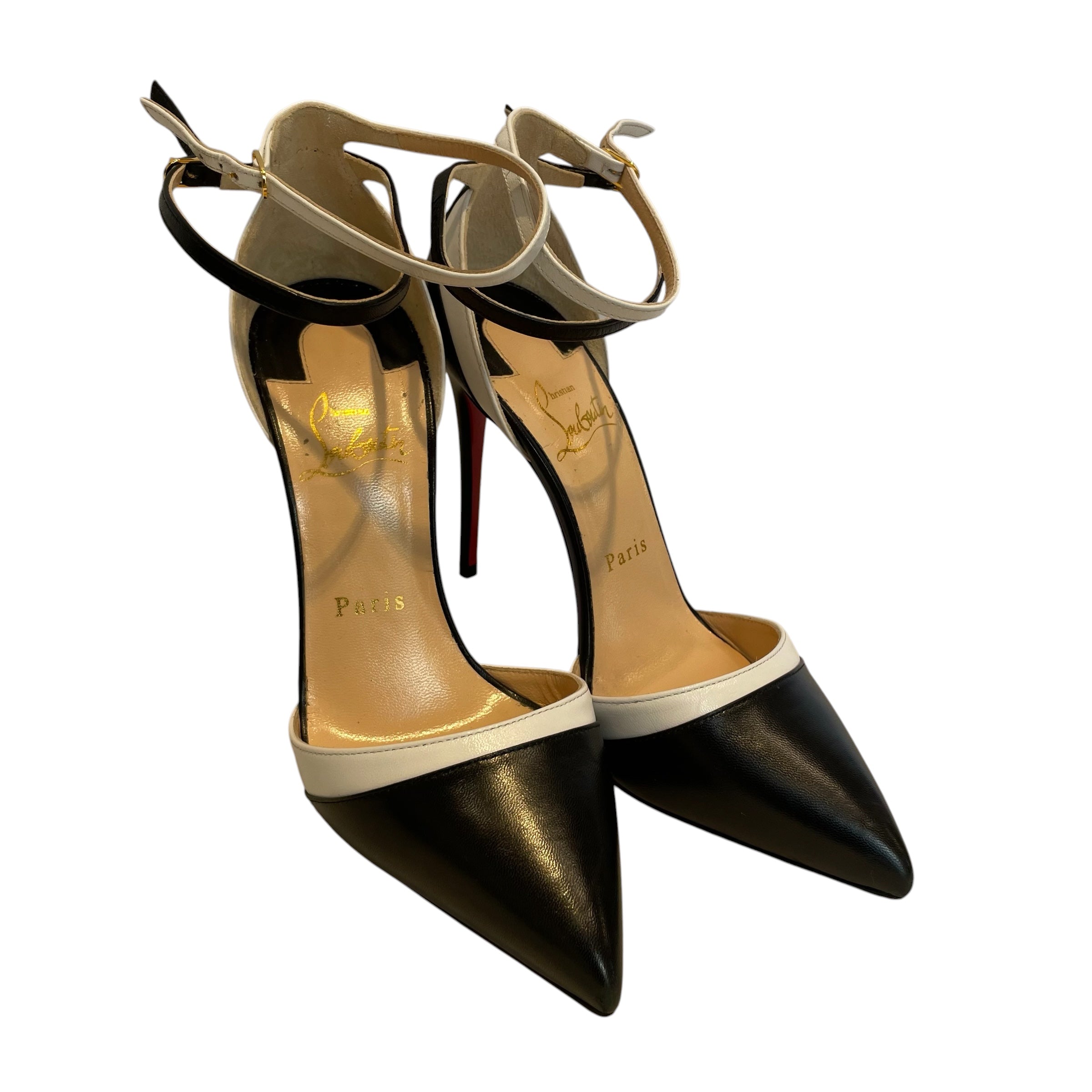 Christian Louboutin/Heels/EU 36/Leather/BLK/gld buckle/blk n whi toe/ view 1