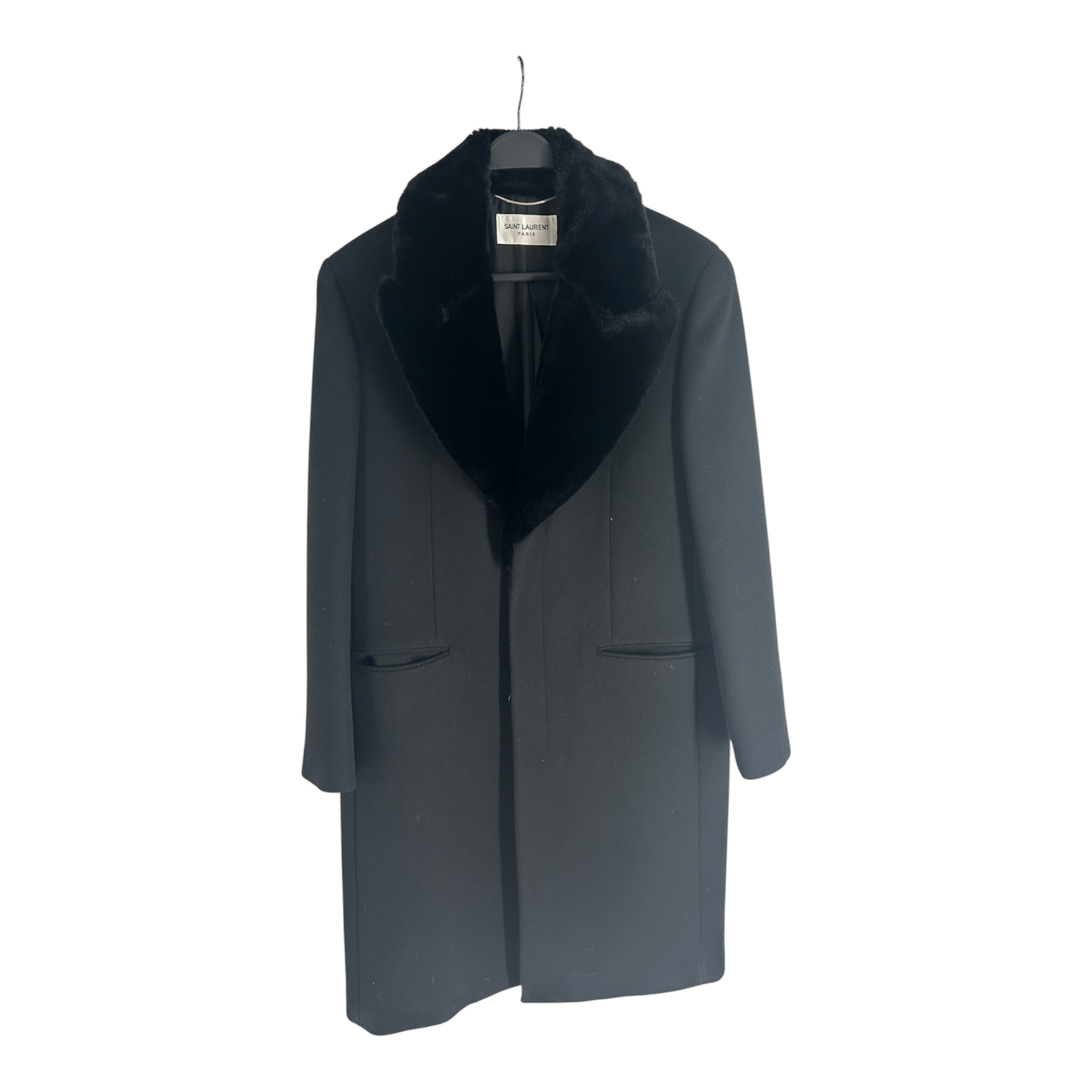 SAINT LAURENT/Coat/52/Wool/BLK/FUR COLLAR view 1