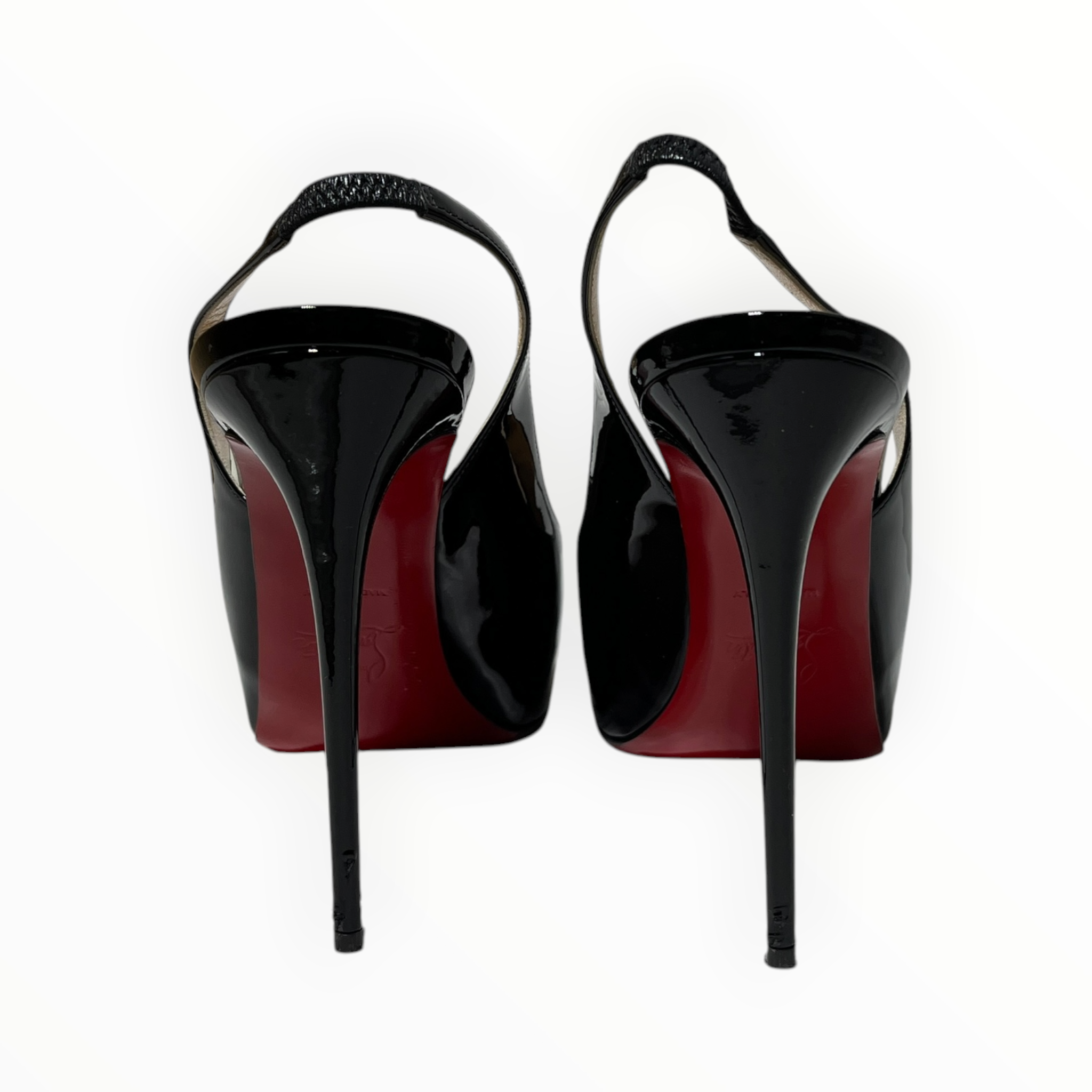Christian Louboutin/Heels/EU 38/Faux Leather/BLK/Patent/slingback peep toe view 3