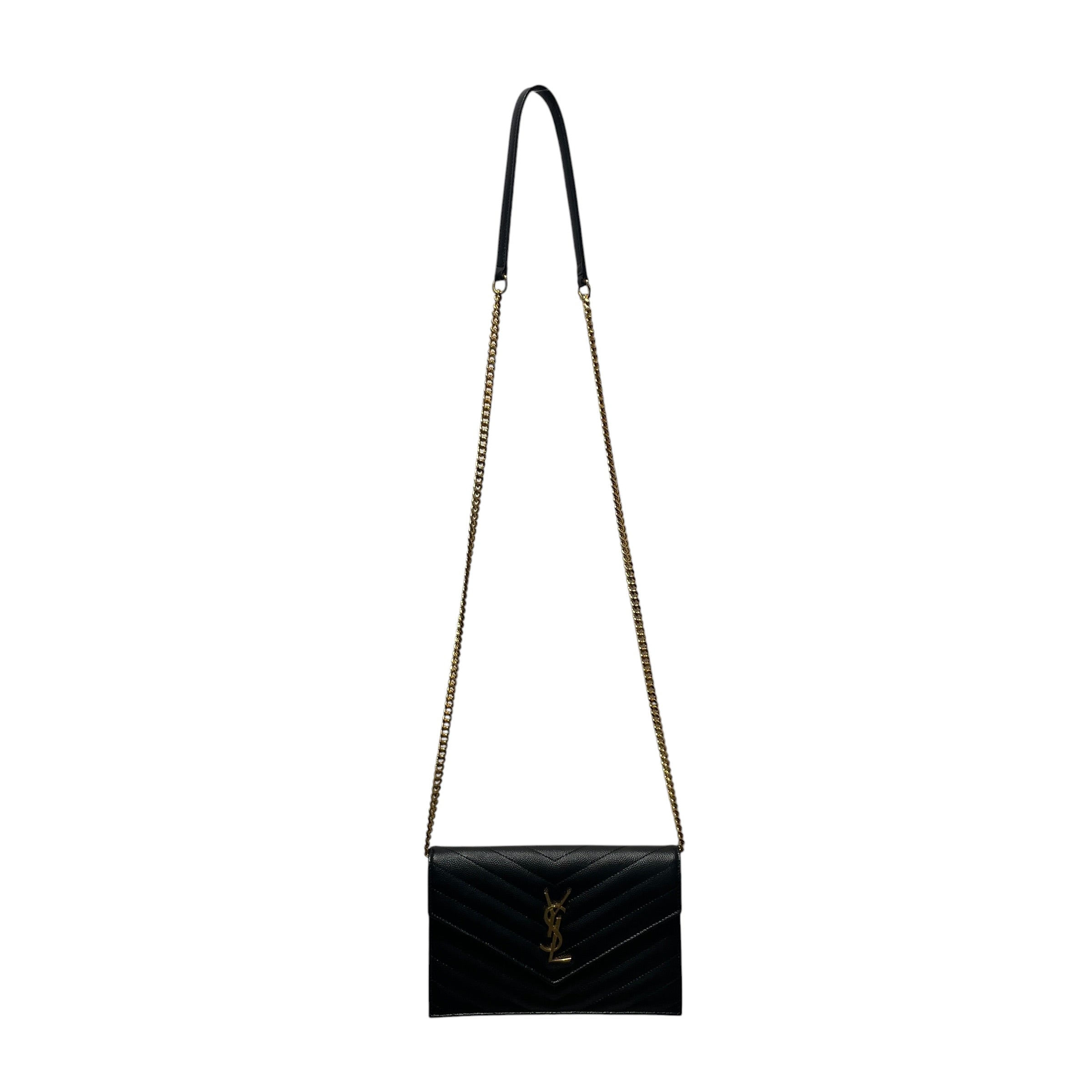 YVES SAINT LAURENT/Cross Body Bag/Leather/BLK/LEATHER ENVELOPE view 1
