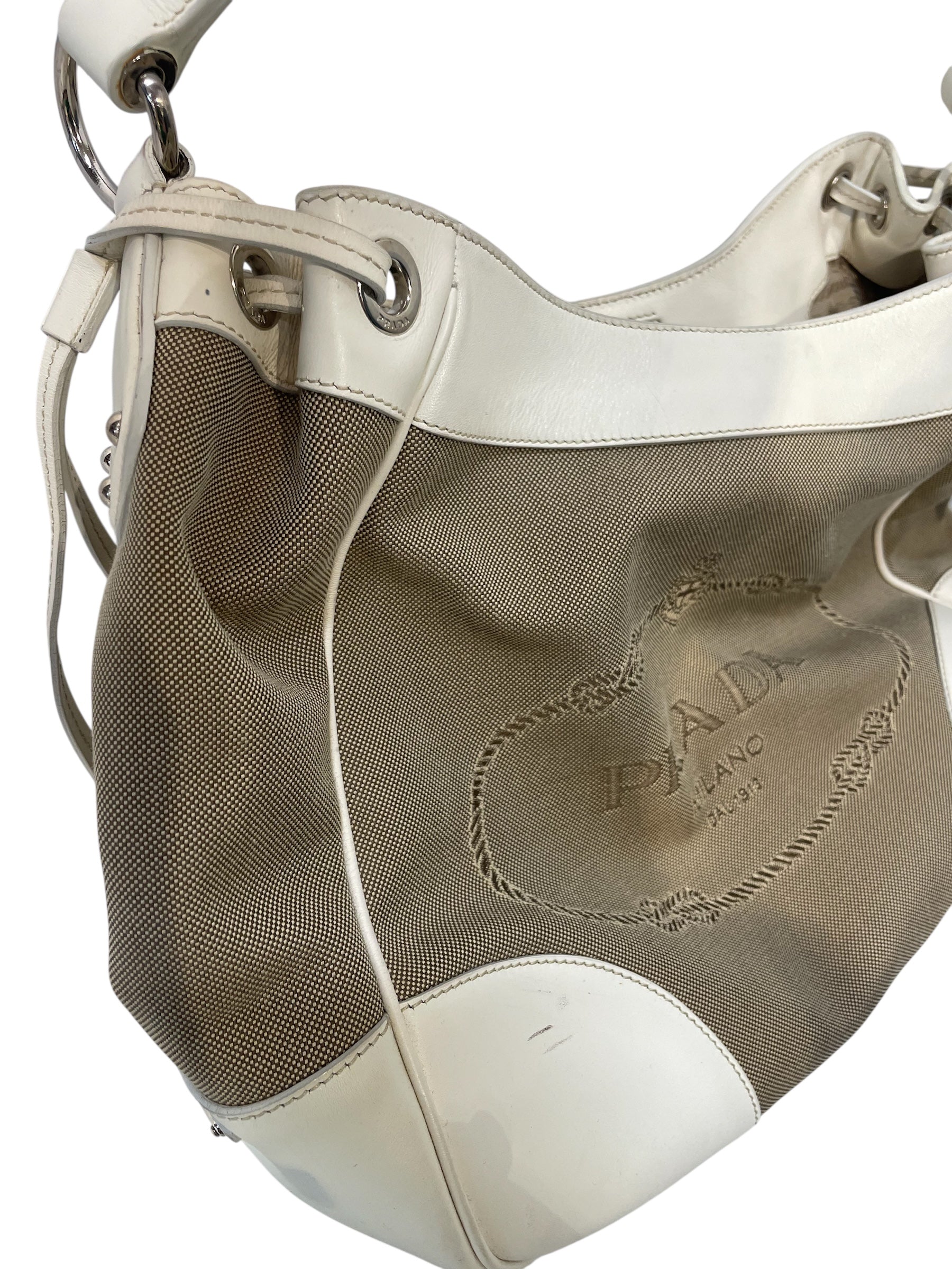 PRADA/Bag/Cotton/BEG/hobo canapa satchel white edge view 6