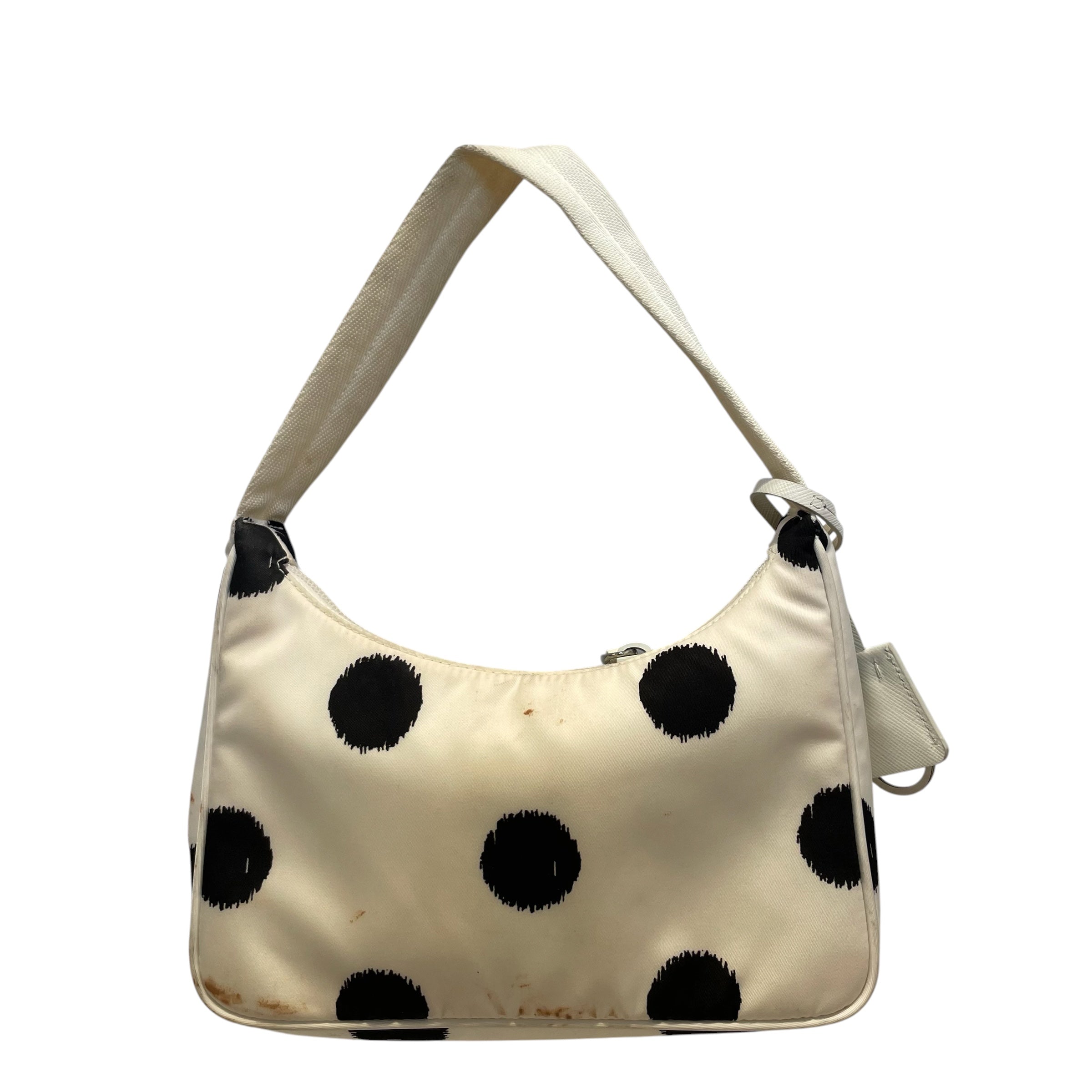 PRADA/Hand Bag/Polka dot/Nylon/WHT/BLACK DOTS/SILVR ZIPPER view 2