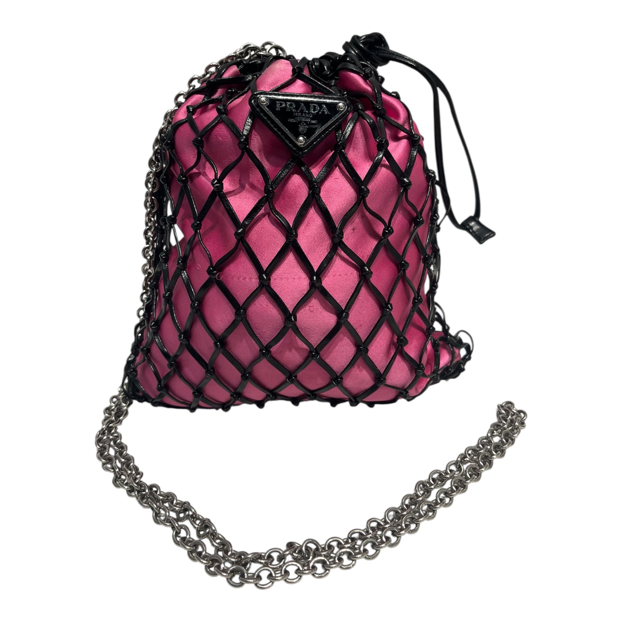 PRADA/Cross Body Bag/Leather/PNK/BLACK LEATHER MESH view 1