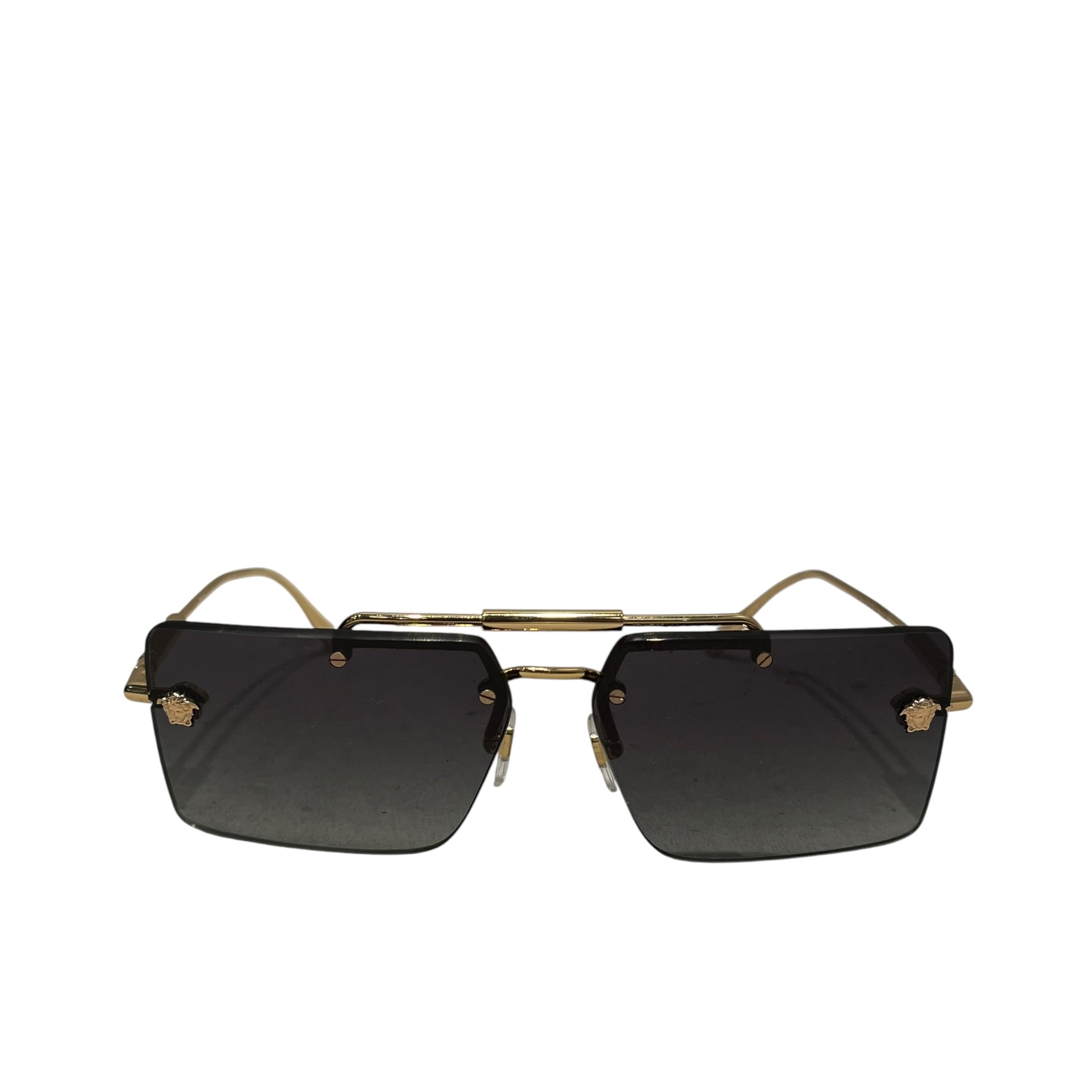 VERSACE/Sunglasses/Graphic/Metal/GLD/Rimless/M's/Gold Rectangle Unisex Sunnies view 1