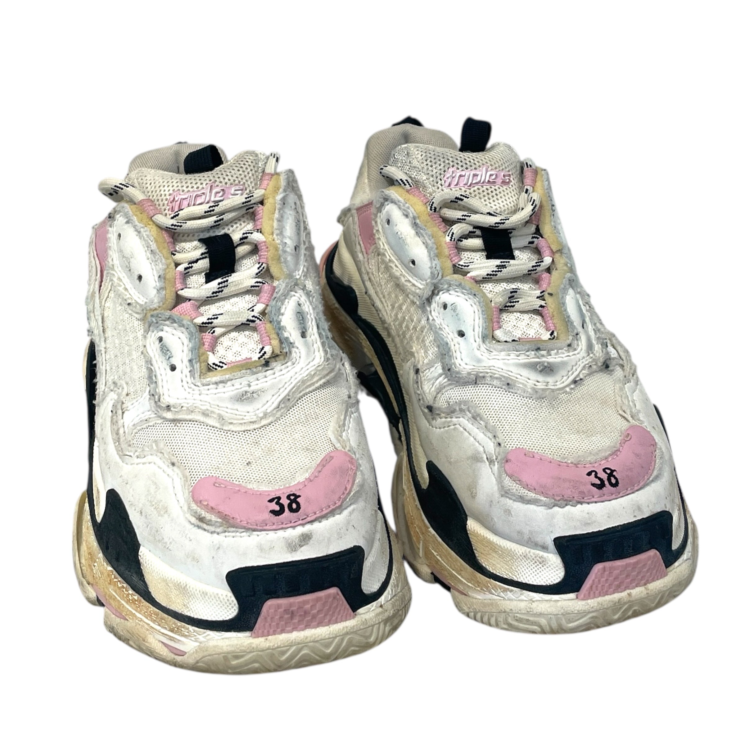 BALENCIAGA/Low-Sneakers/EU 38/Cotton/WHT/Pre Distressed Triple S view 1