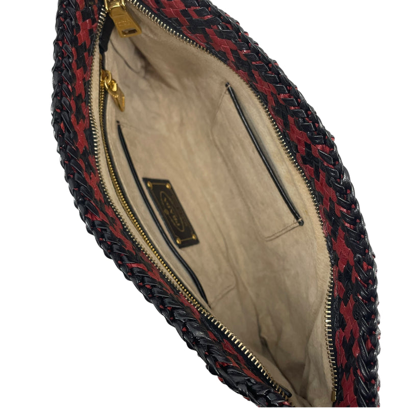 PRADA/Clutch Bag/Leather/RED/RED + BLK WOVEN