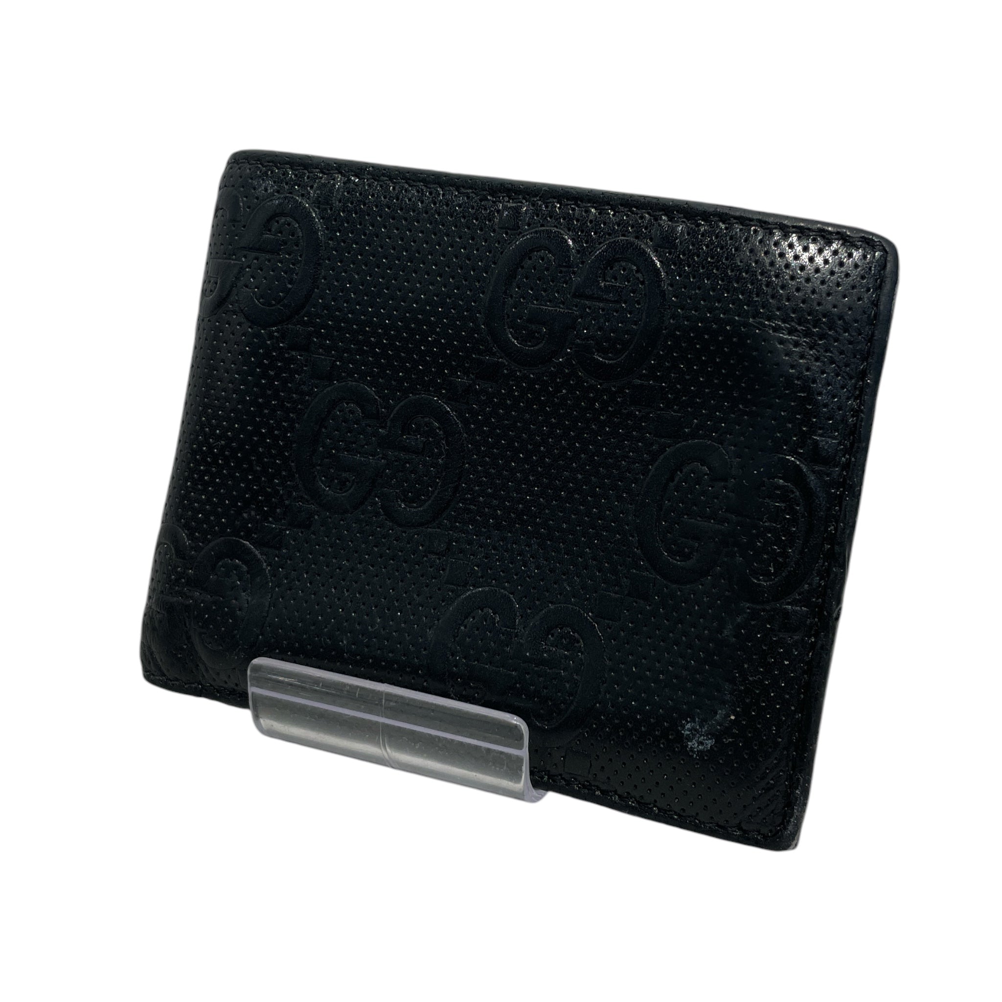 GUCCI/Trifold Wallet/Monogram/Leather/BLK/M's/ view 1