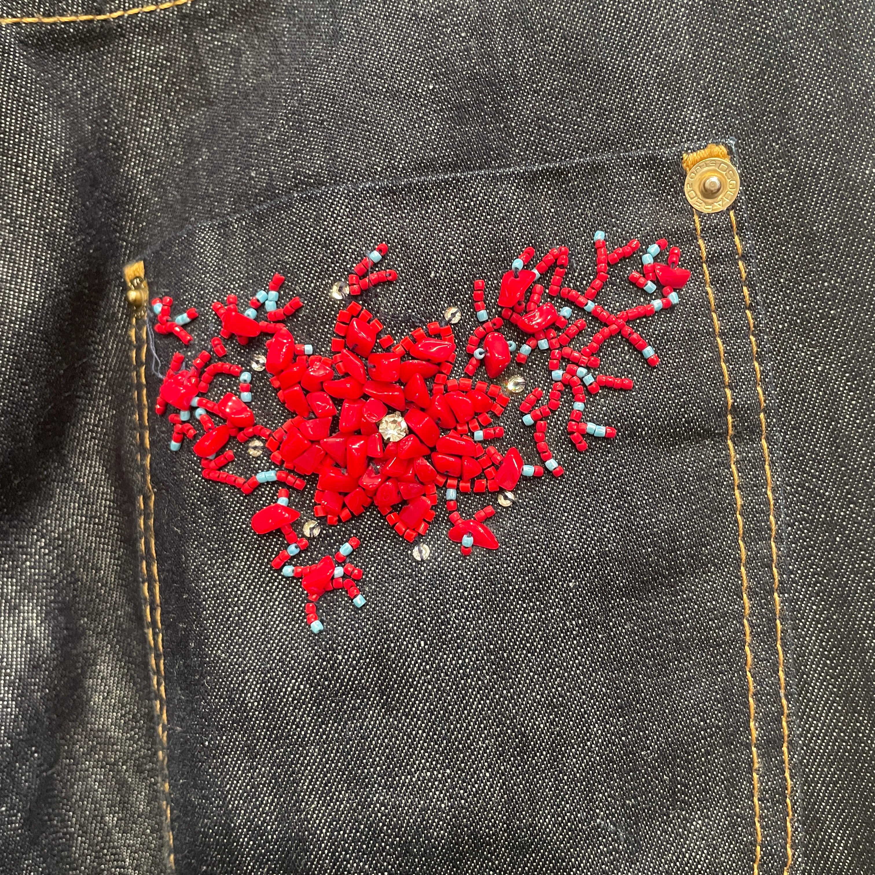 DSQUARED2/Straight Pants/40/Cotton/NVY/Low-rise/RED BEADS/GOLD TRIM/HARDWER view 6