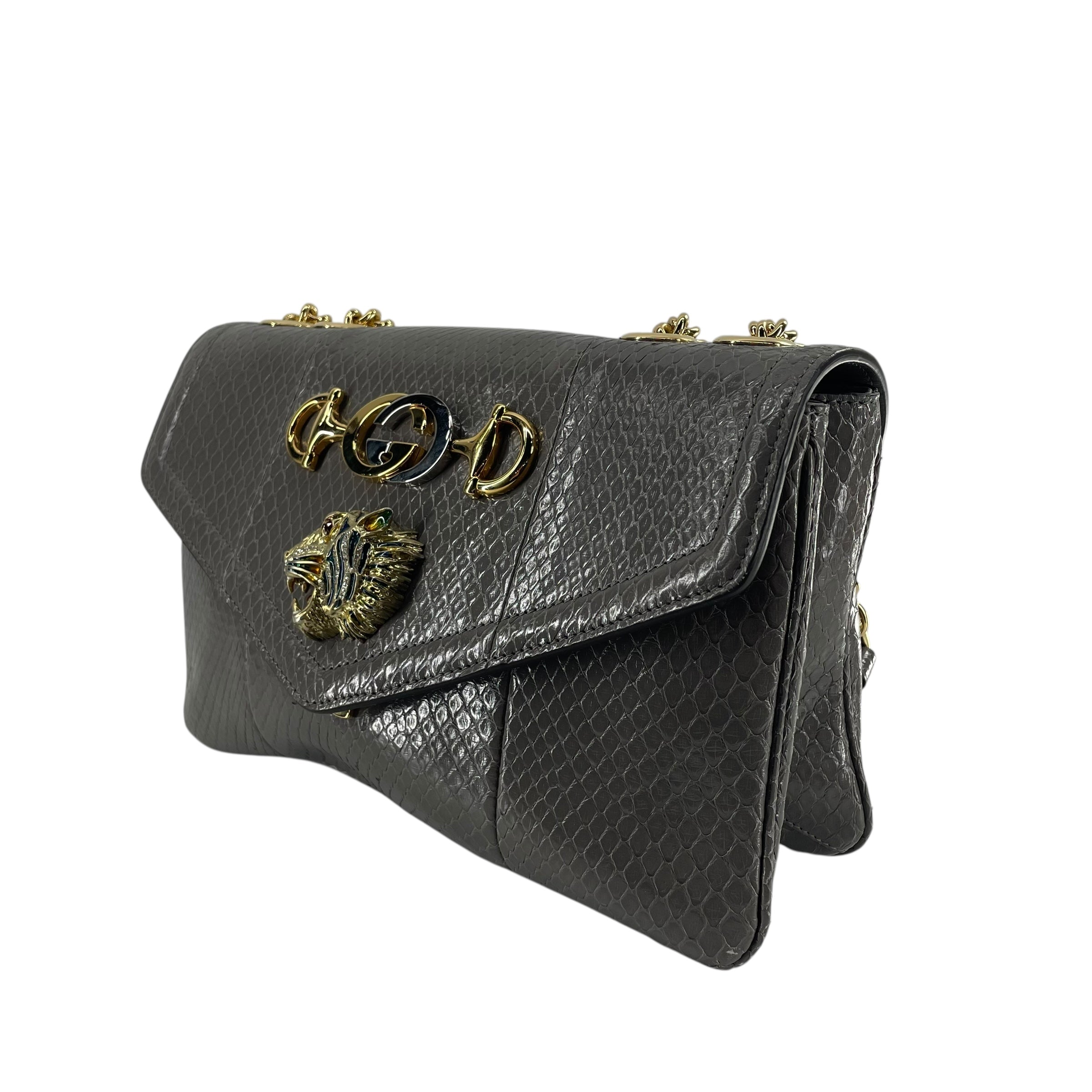 GUCCI/Cross Body Bag/Leather/GRY/PYTHON RAJAH view 3