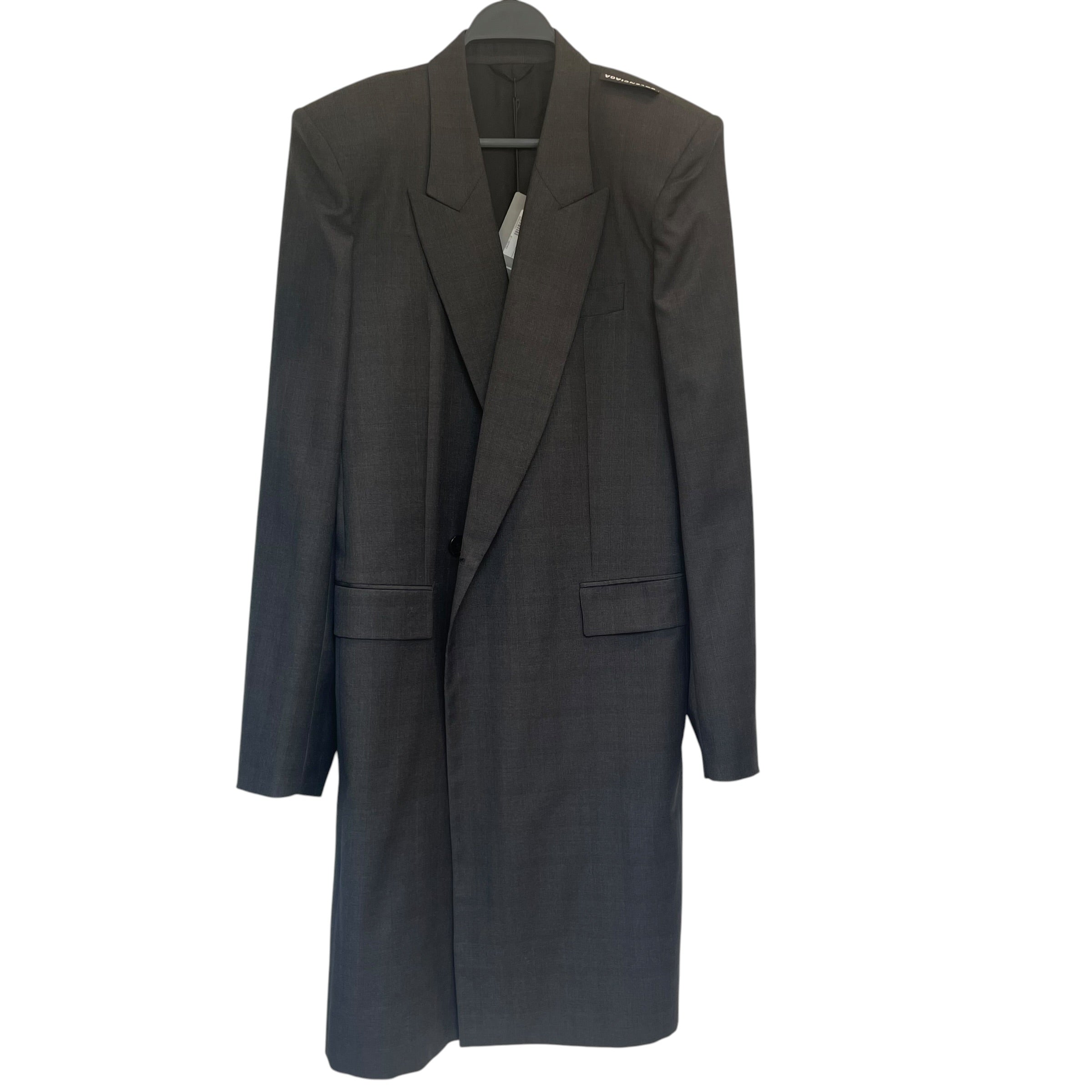 BALENCIAGA/Jacket/46/Cotton/GRY/lng blazer lft shlder tag view 1
