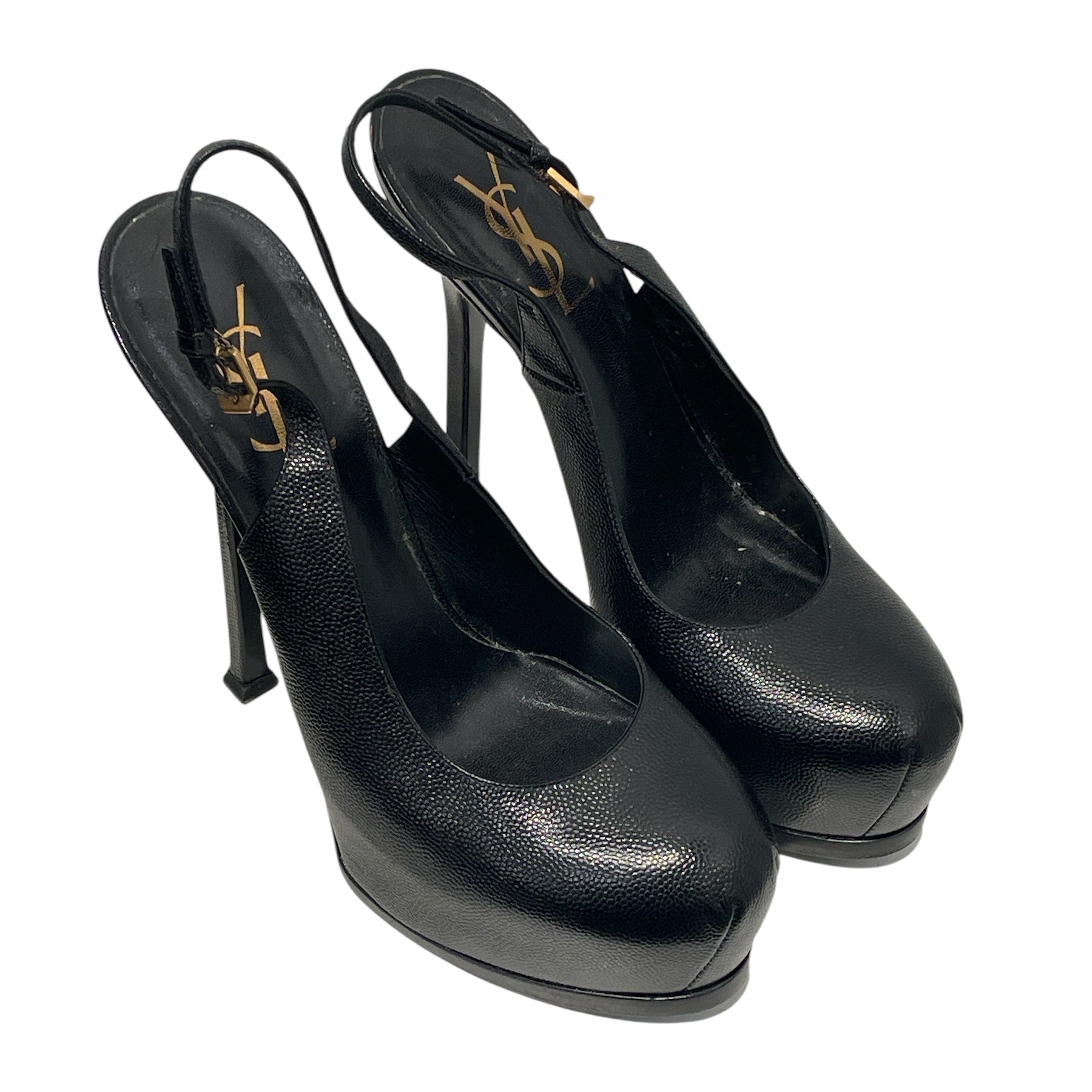 SAINT LAURENT/Heels/EU 38/Leather/BLK/Platform/SLINGBACK PLATFORM HEEL view 1