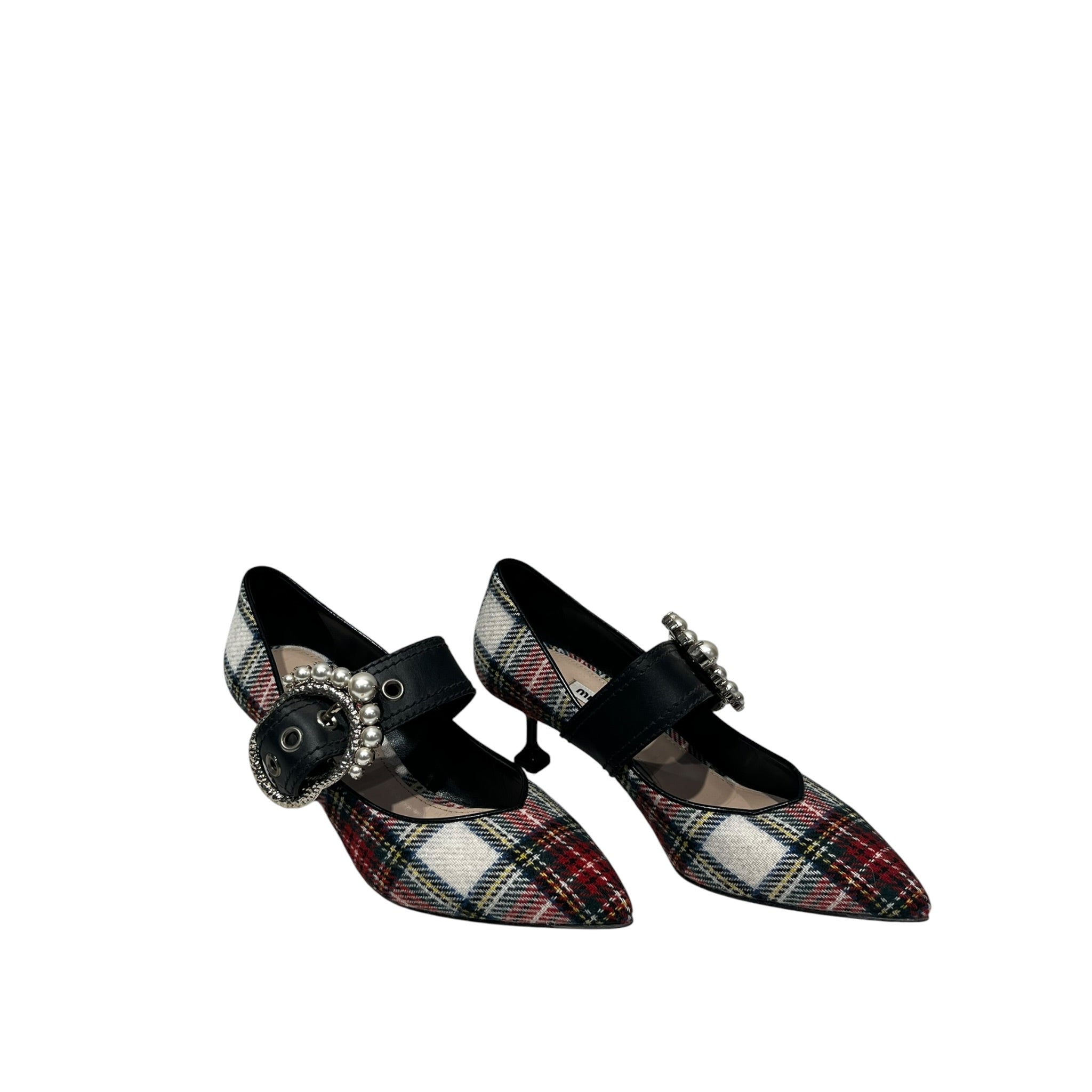 MIU MIU/Heels/EU 38/Tartan/Tweed/MLT/faux pearl view 4