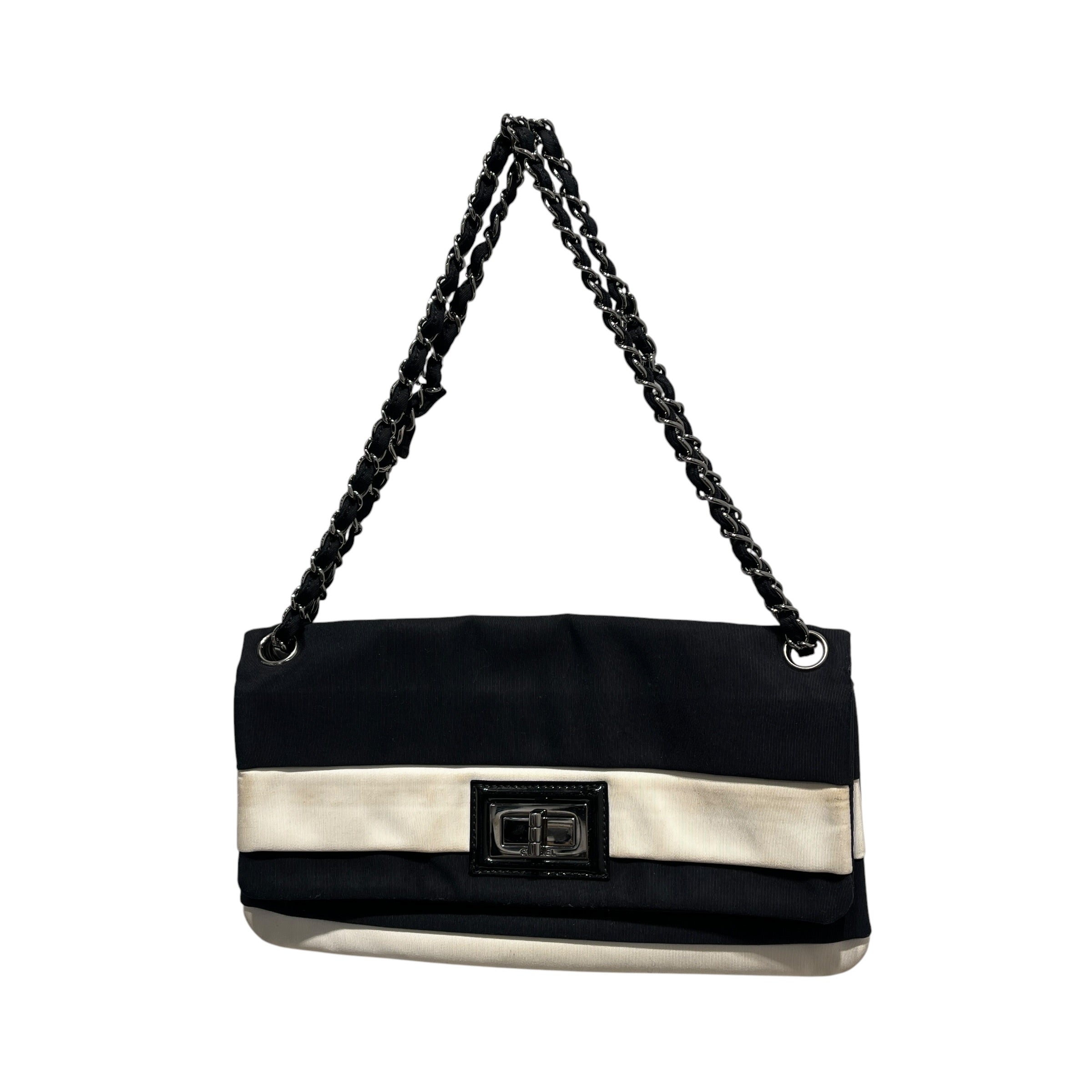 CHANEL/Hand Bag/Stripe/BLK/Striped Reissue Flap Bag Cloth view 1