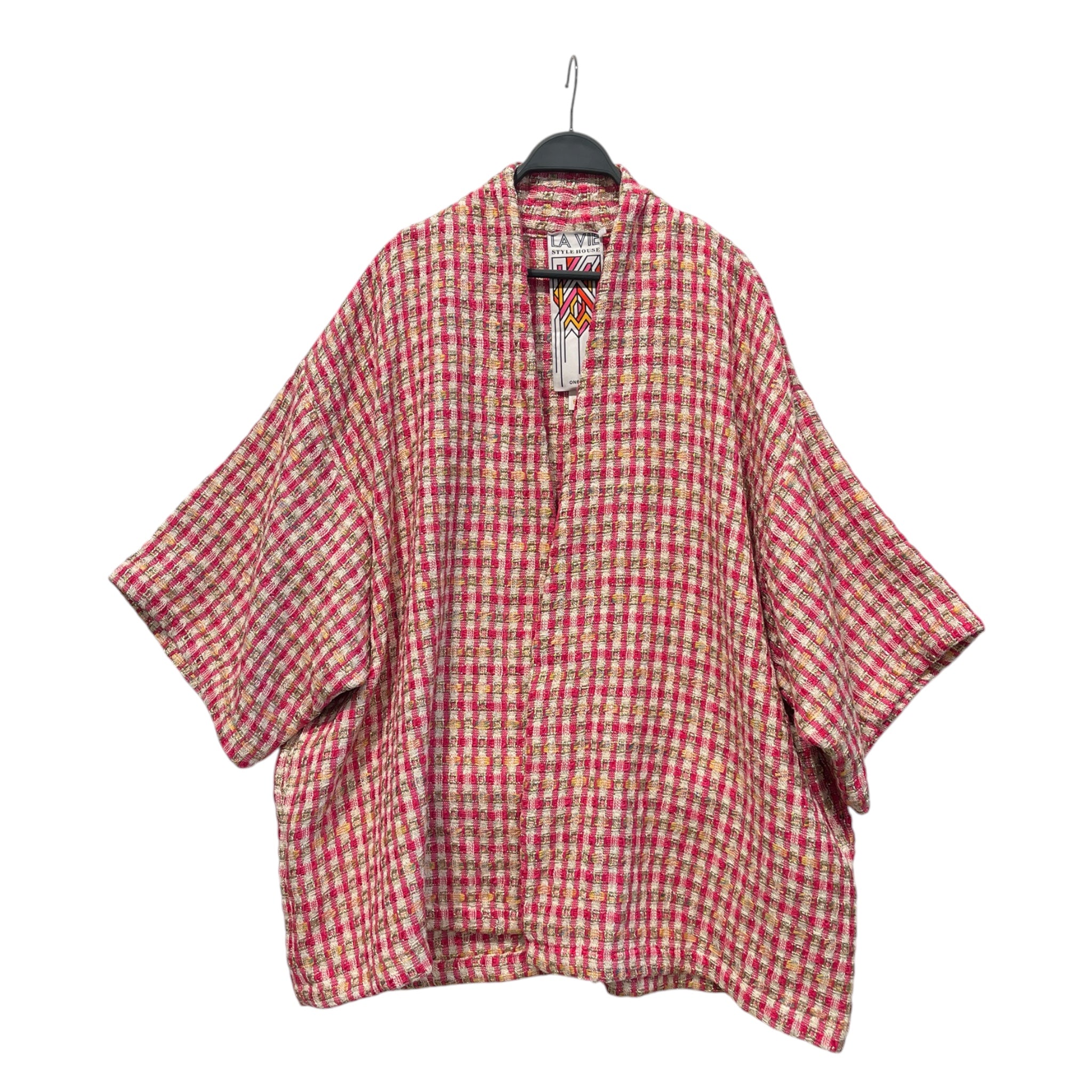 LA VIE STYLE HOUSE/Cardigan/Plaid/Polyester/PNK/KNITTED PLAID MULTICOLOR view 1