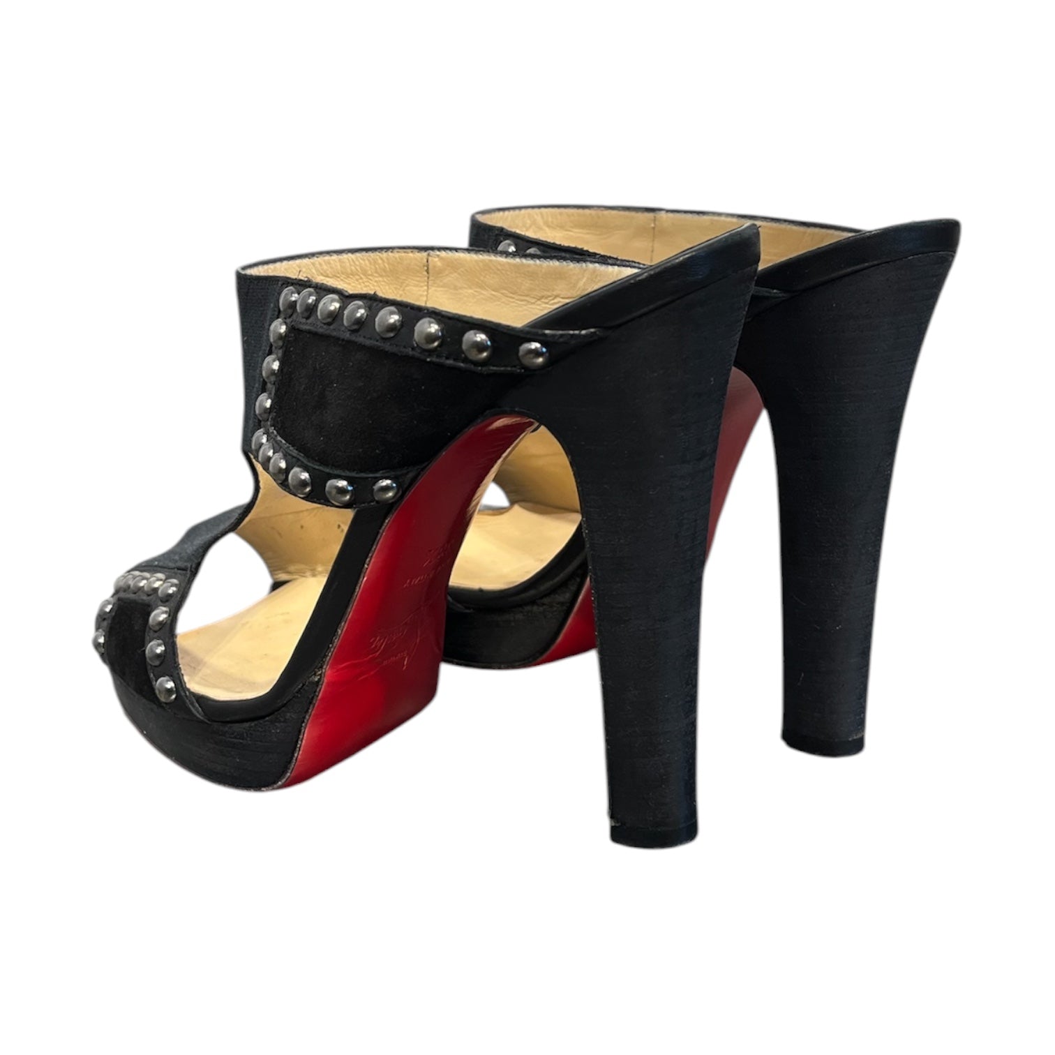 Christian Louboutin/Heels/EU 38.5/Leather/BLK/Open-Toe/CIRCLE STUDDED view 2