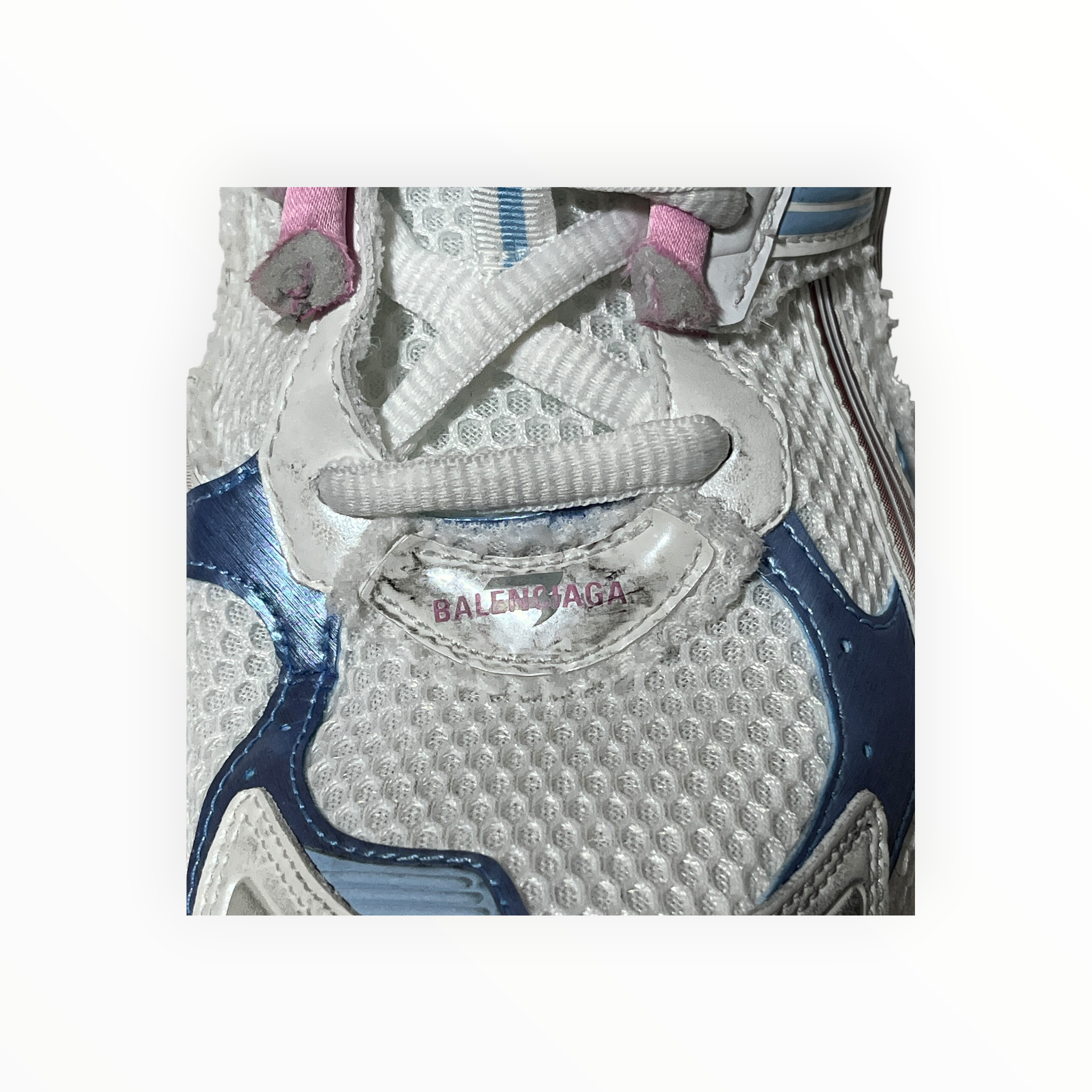 BALENCIAGA/Low-Sneakers/US 10/Leather/WHT/blue and pink runner gradient view 8