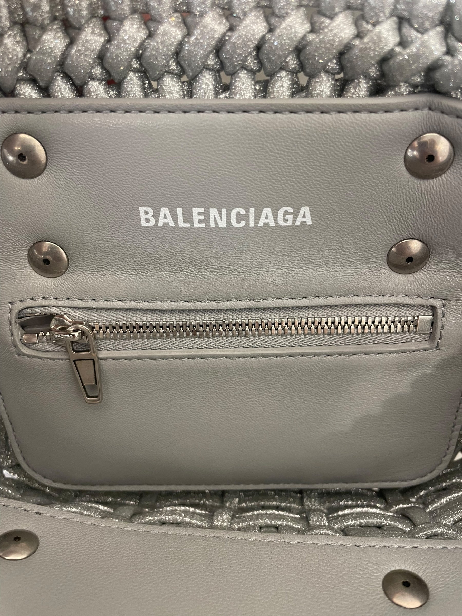 BALENCIAGA/Bag/Leather/SLV/balenciaga basket hand bag sil view 3