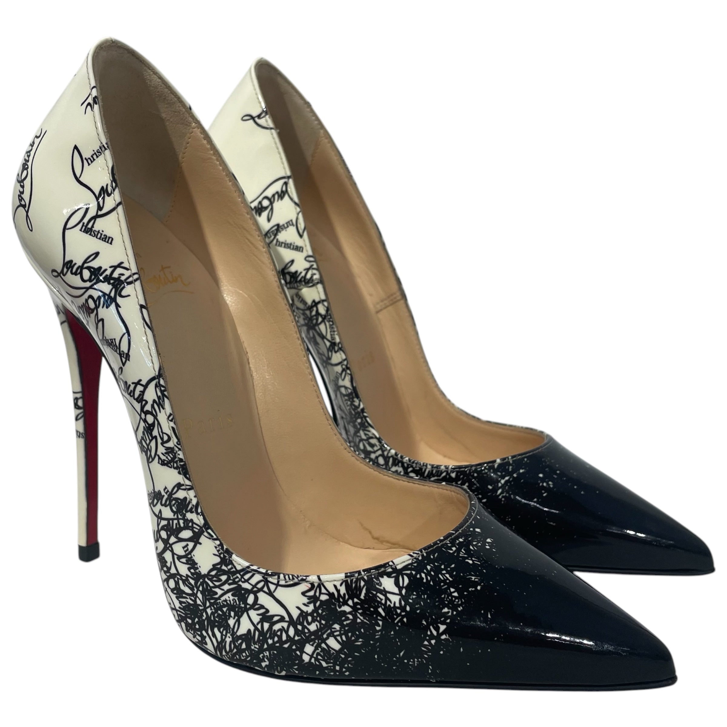 Christian Louboutin/Heels/EU 35/Monogram/Leather/WHT/black and white mono design view 1