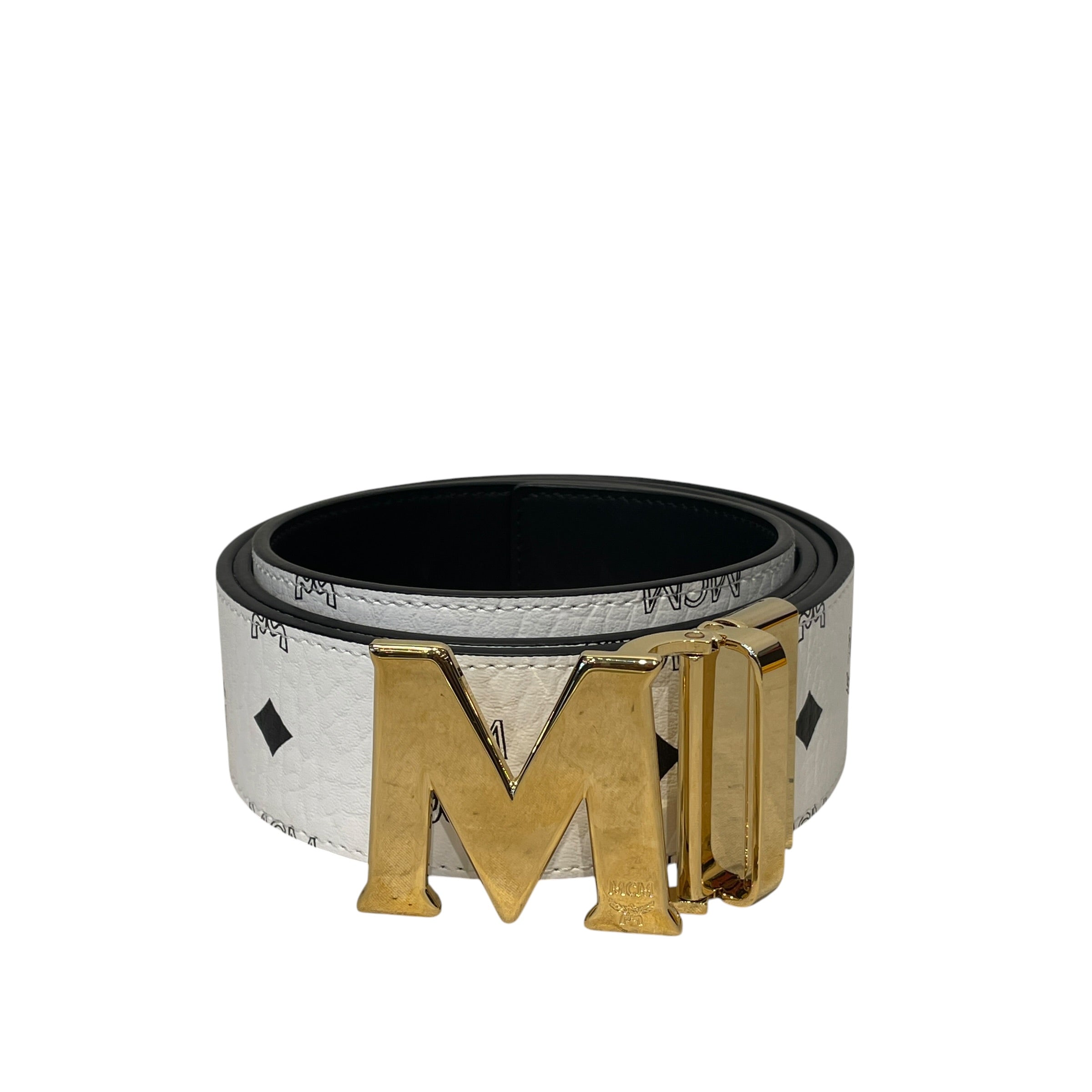 MCM/Belt/Monogram/Leather/WHT/GOLD M HARDWARE/NWT view 2