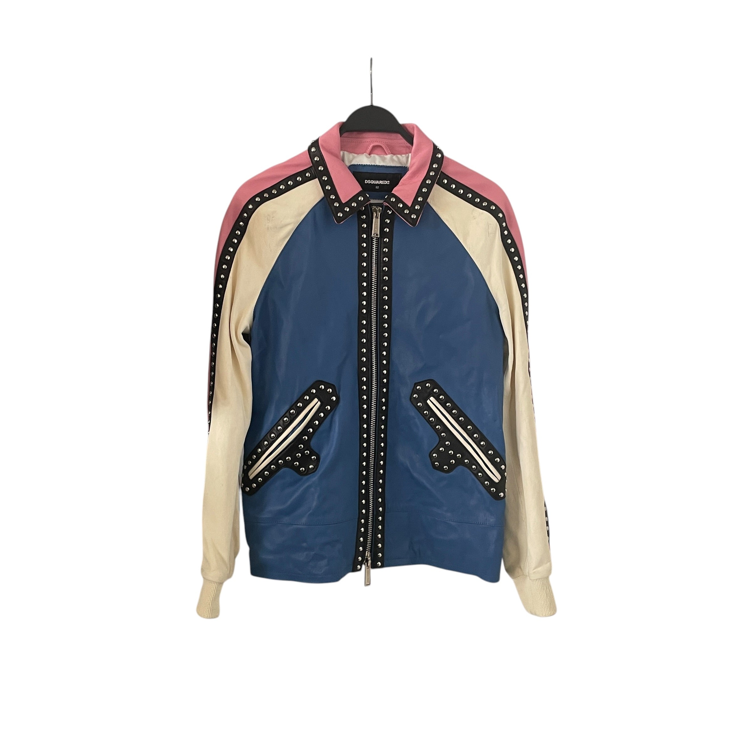 DSQUARED2/Leather Jkt/52/Cotton/MLT/STUDS/BLUE/PINK view 1