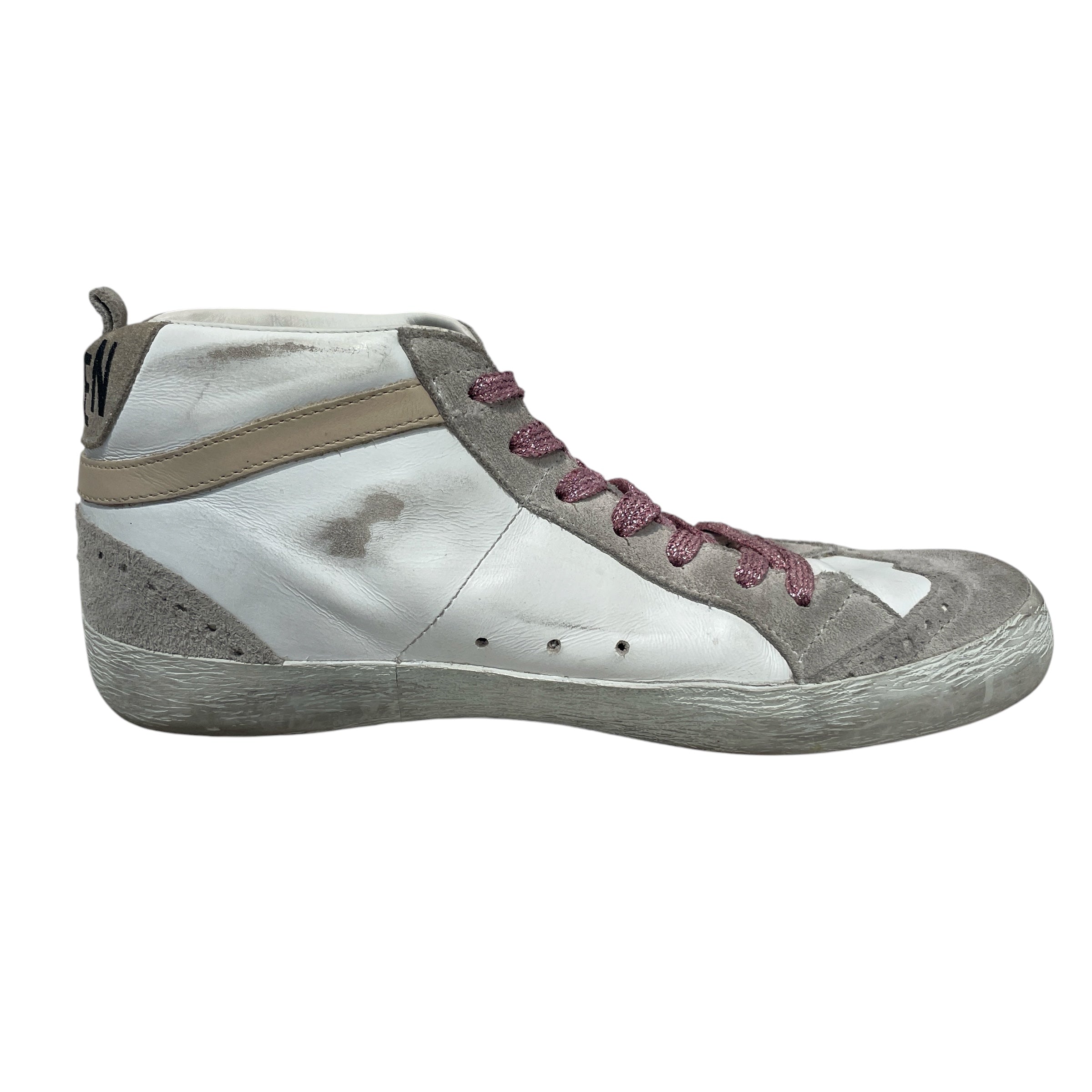 GOLDEN GOOSE/Hi-Sneakers/EU 37/Leather/WHT/Mid Star Sparky Pink Lace view 3