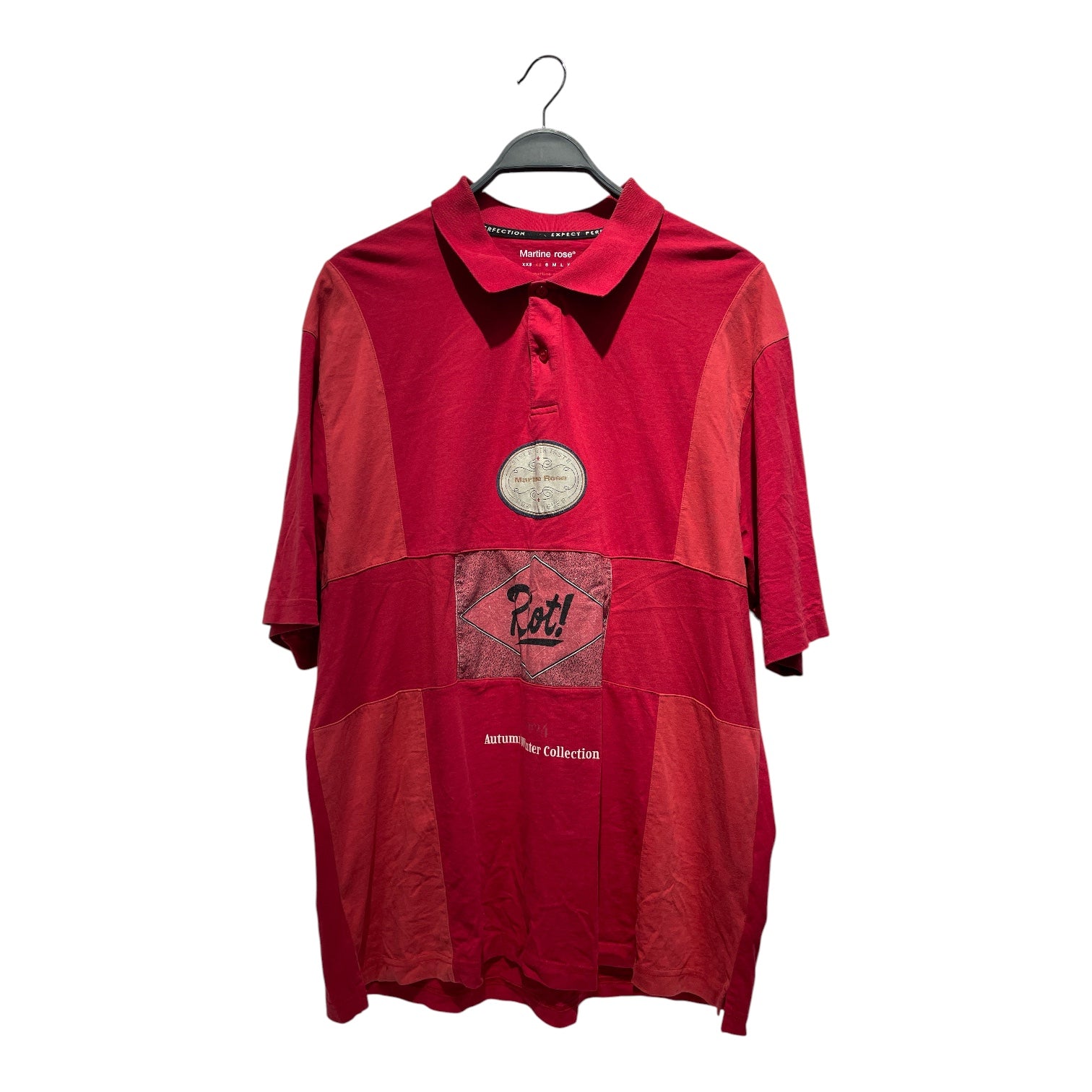 MARTINE ROSE/Polo Shirt/XS/Cotton/RED/Graphic/'RIOT' PANELLED POLO view 1