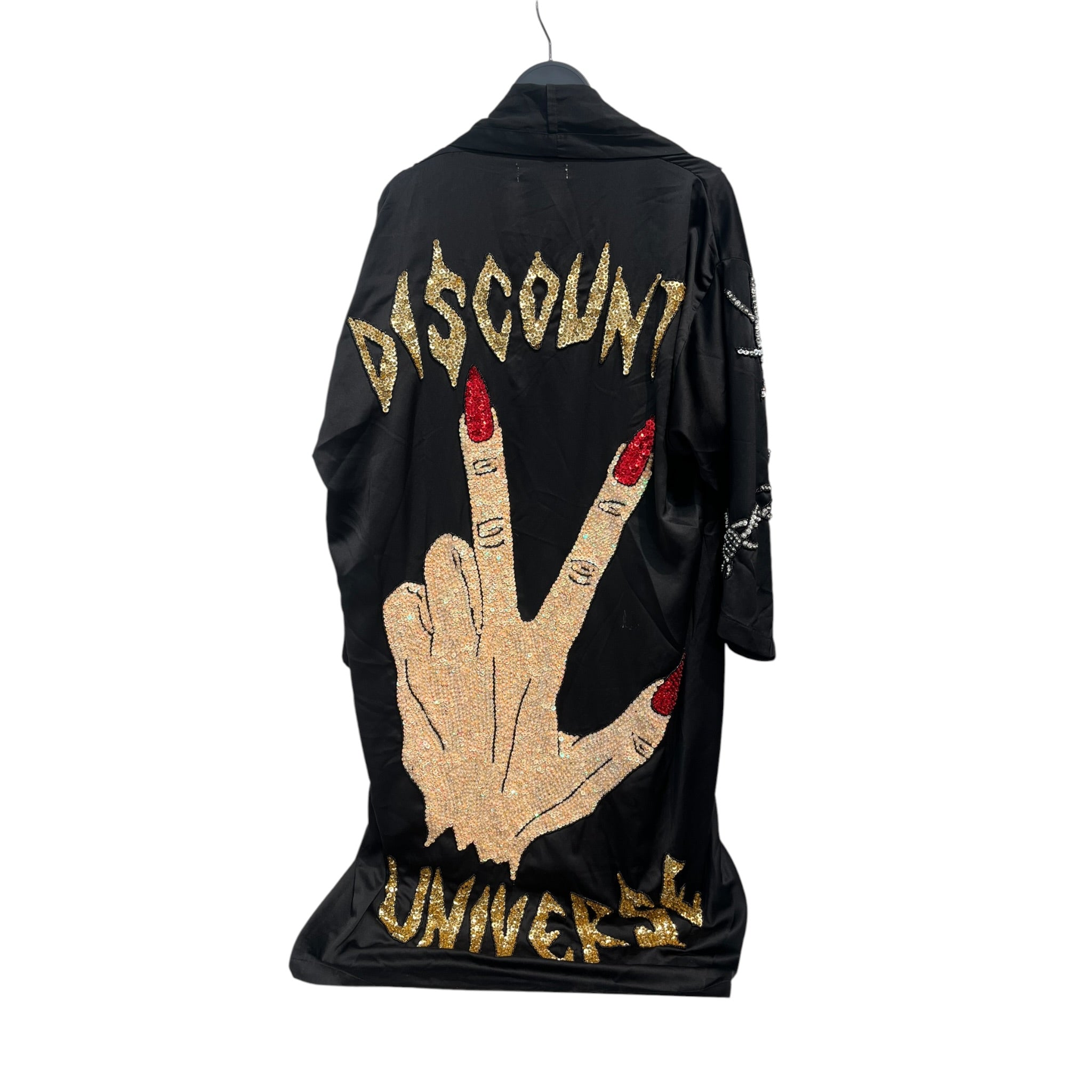 DISCOUNT UNIVERSE/SL Dress/M/All Over Print/Silk/BLK/EMBELLISHED HANDS view 2