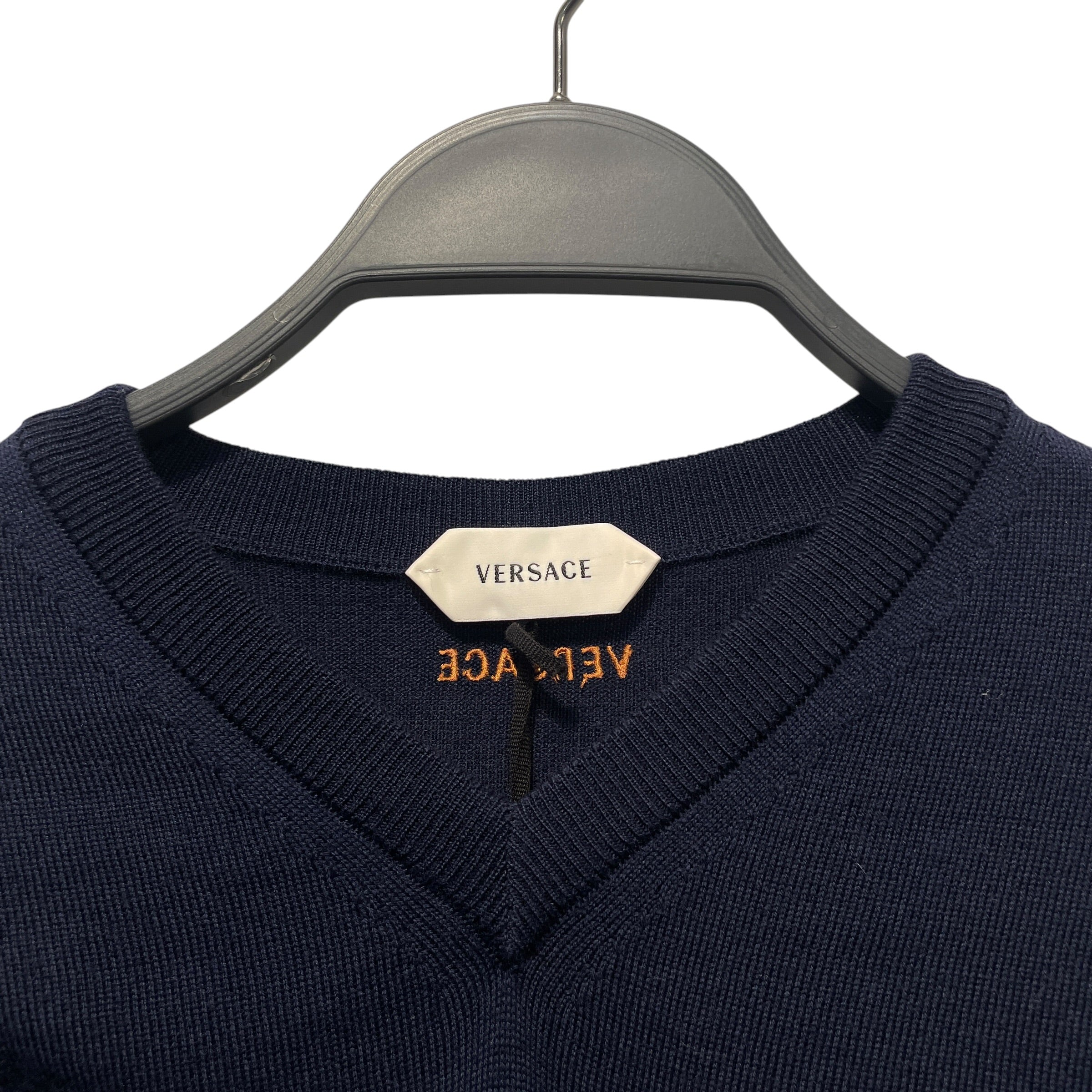 VERSACE/Sweater/48/Cotton/NVY/V-Neck Longsleeve Sweater view 3