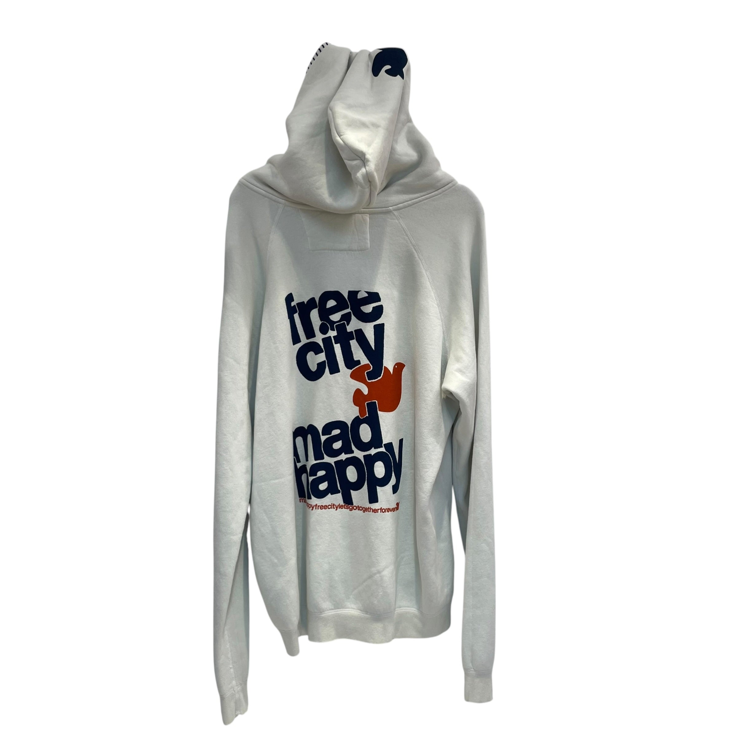 Madhappy/Zip Up Hoodie/L/Cotton/WHT/mad happy logo left chest view 2