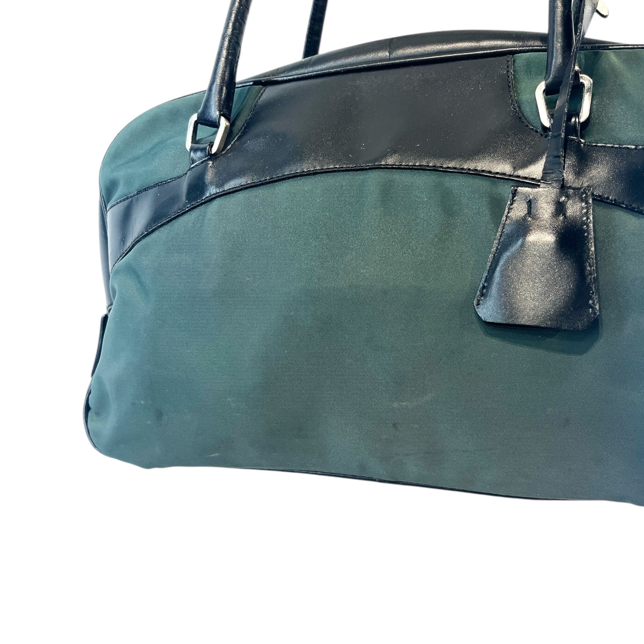 PRADA/Hand Bag/M/Border/Leather/GRN/tessuto bowler fob/lock view 5