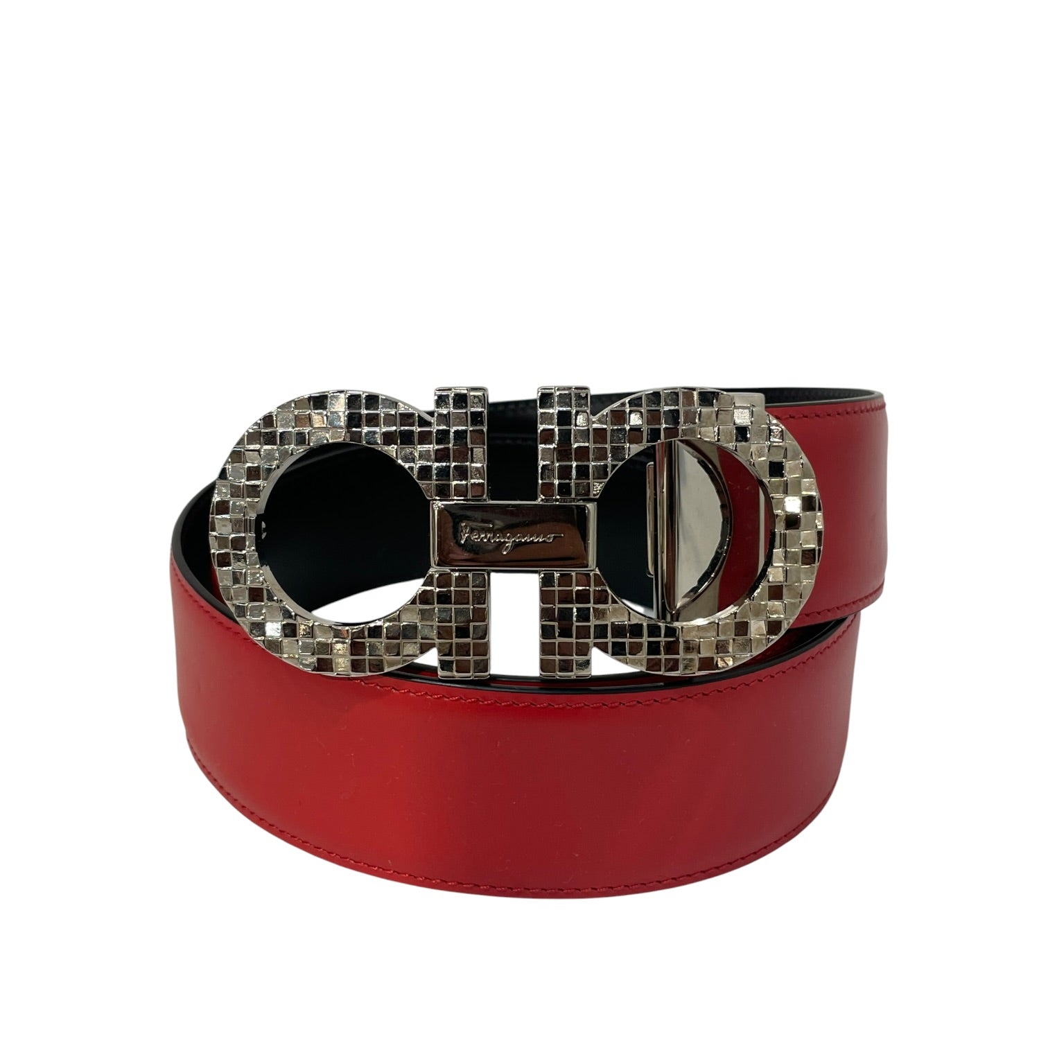 Salvatore Ferragamo/Belt/Leather/RED/L's/mosaic hardware disco view 1