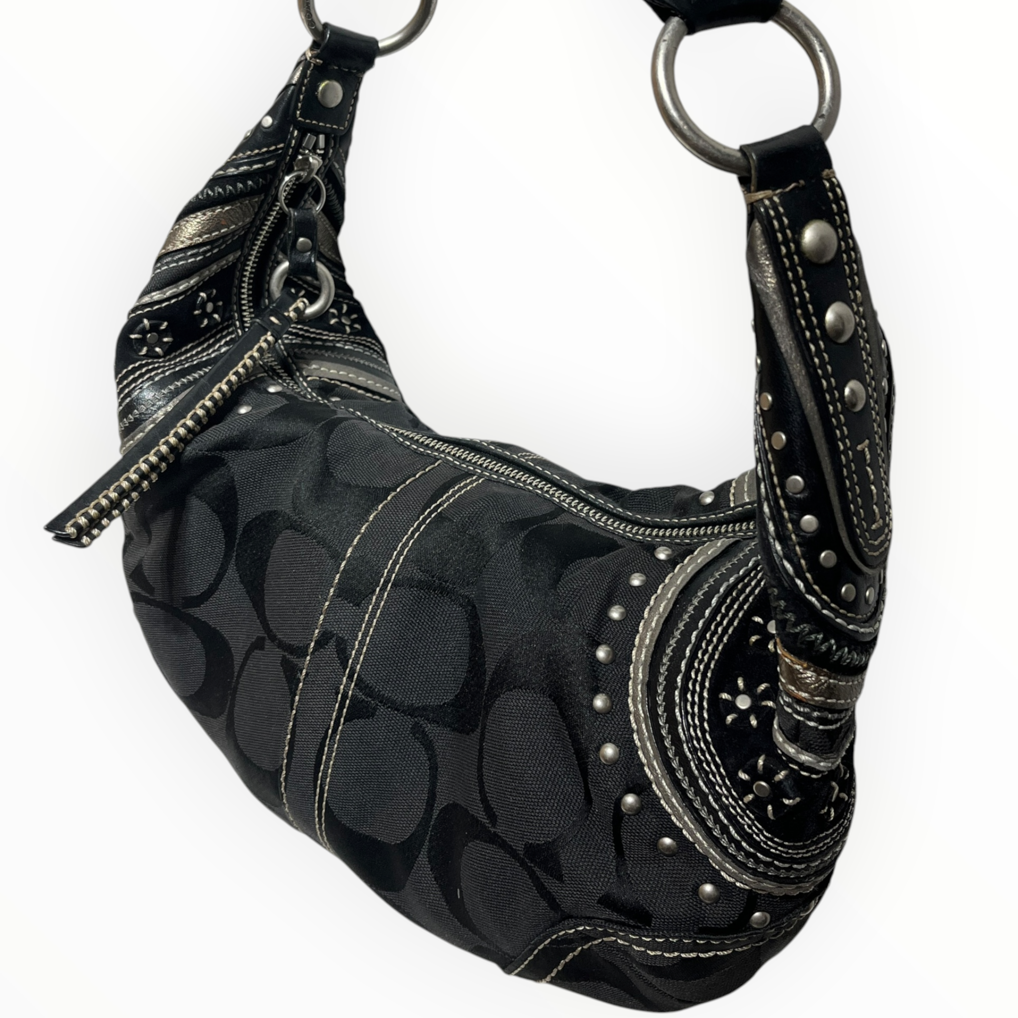 COACH/Bag/Monogram/Cotton/BLK/soho hobo studded crescent view 6