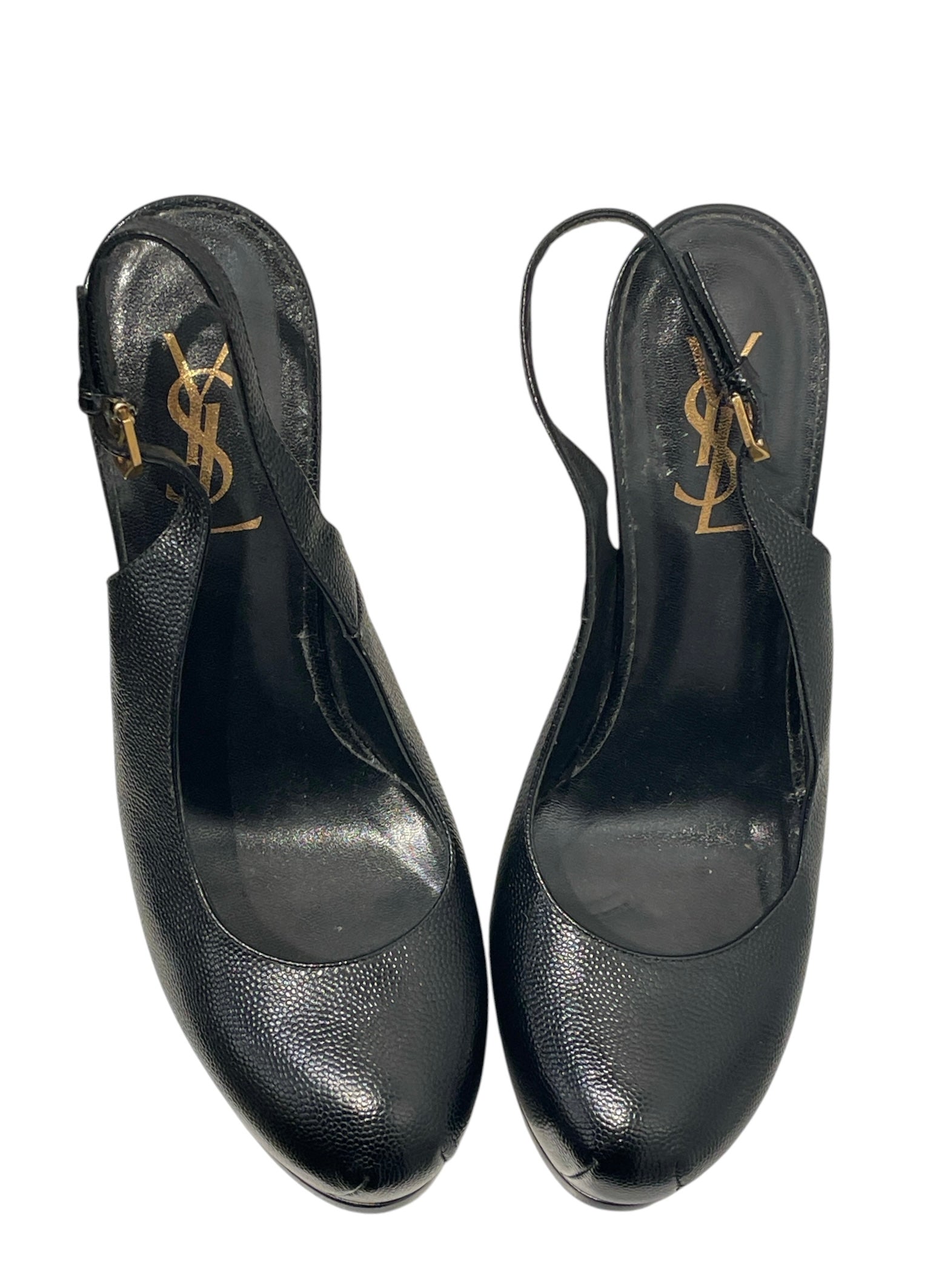SAINT LAURENT/Heels/EU 38/Leather/BLK/Platform/SLINGBACK PLATFORM HEEL view 3