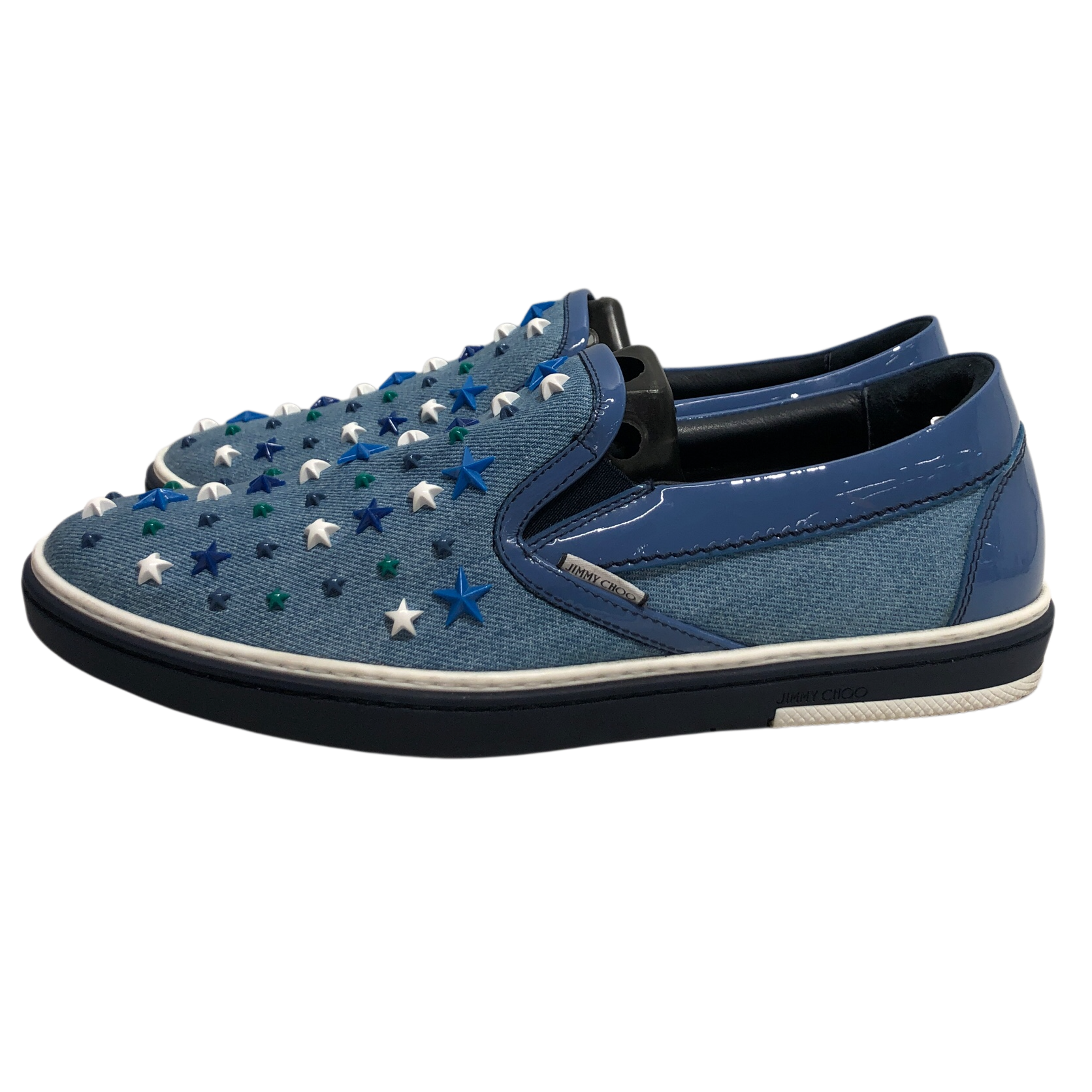 JIMMY CHOO/Low-Sneakers/US 9/Denim/BLU/Star Bedazzled Slip on Sneaker view 2