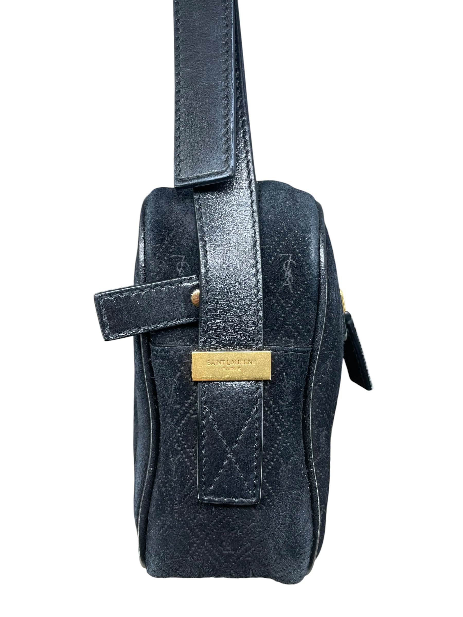 SAINT LAURENT/Cross Body Bag/Monogram/Suede/BLK/monogram front zip camera bag view 5